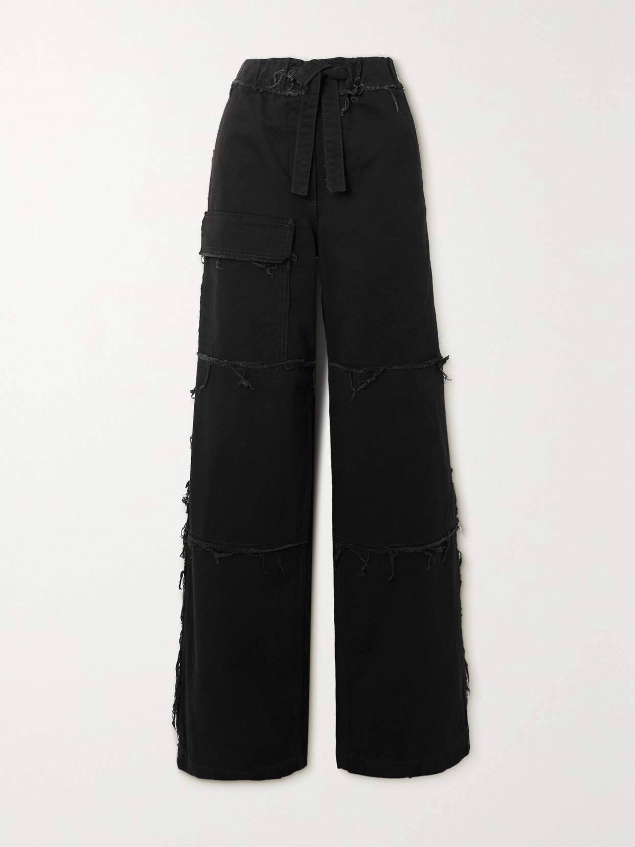 Dries Van Noten - Frayed High-rise Wide-leg Cargo Jeans - Black