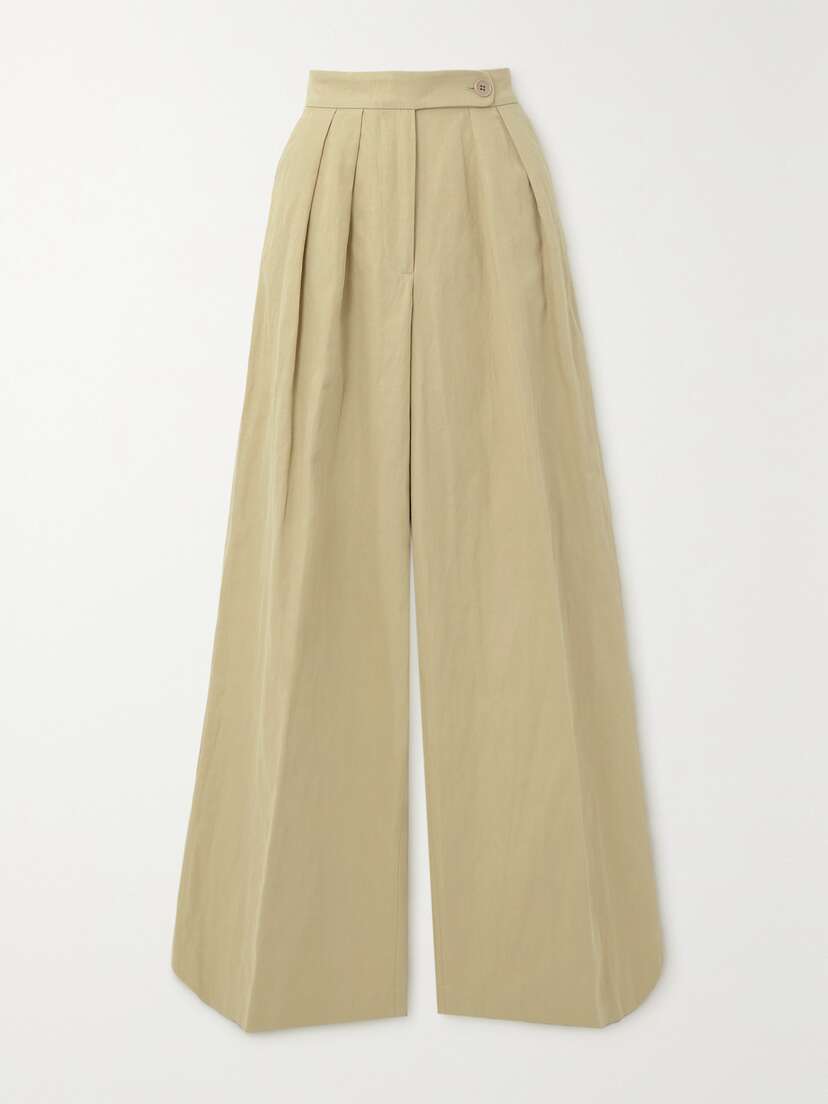 Dries Van Noten Pleated Cotton And Linen-blend Twill Wide-leg Pants