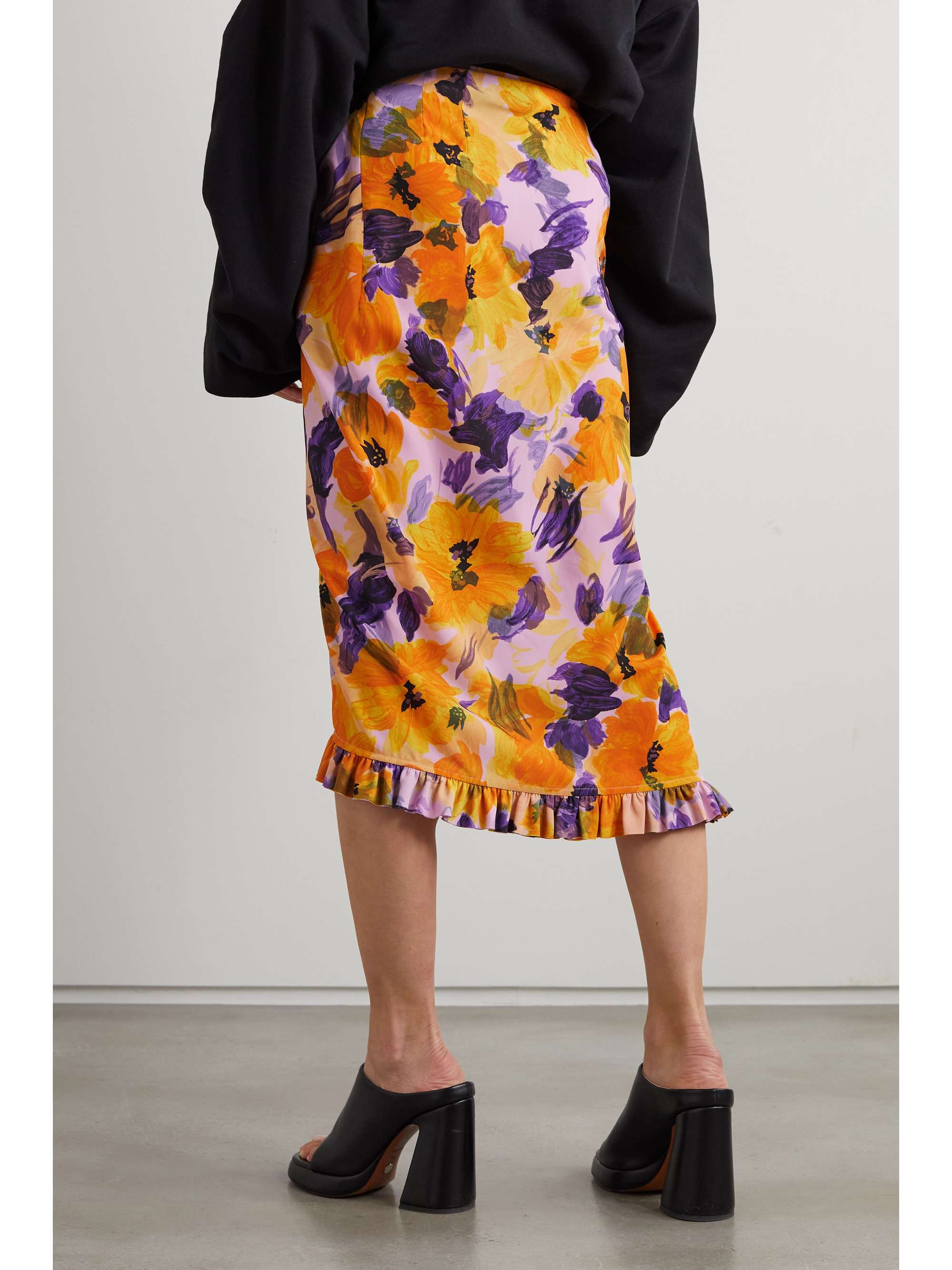 DRIES VAN NOTEN Wrap-effect ruffled floral-print crepe skirt