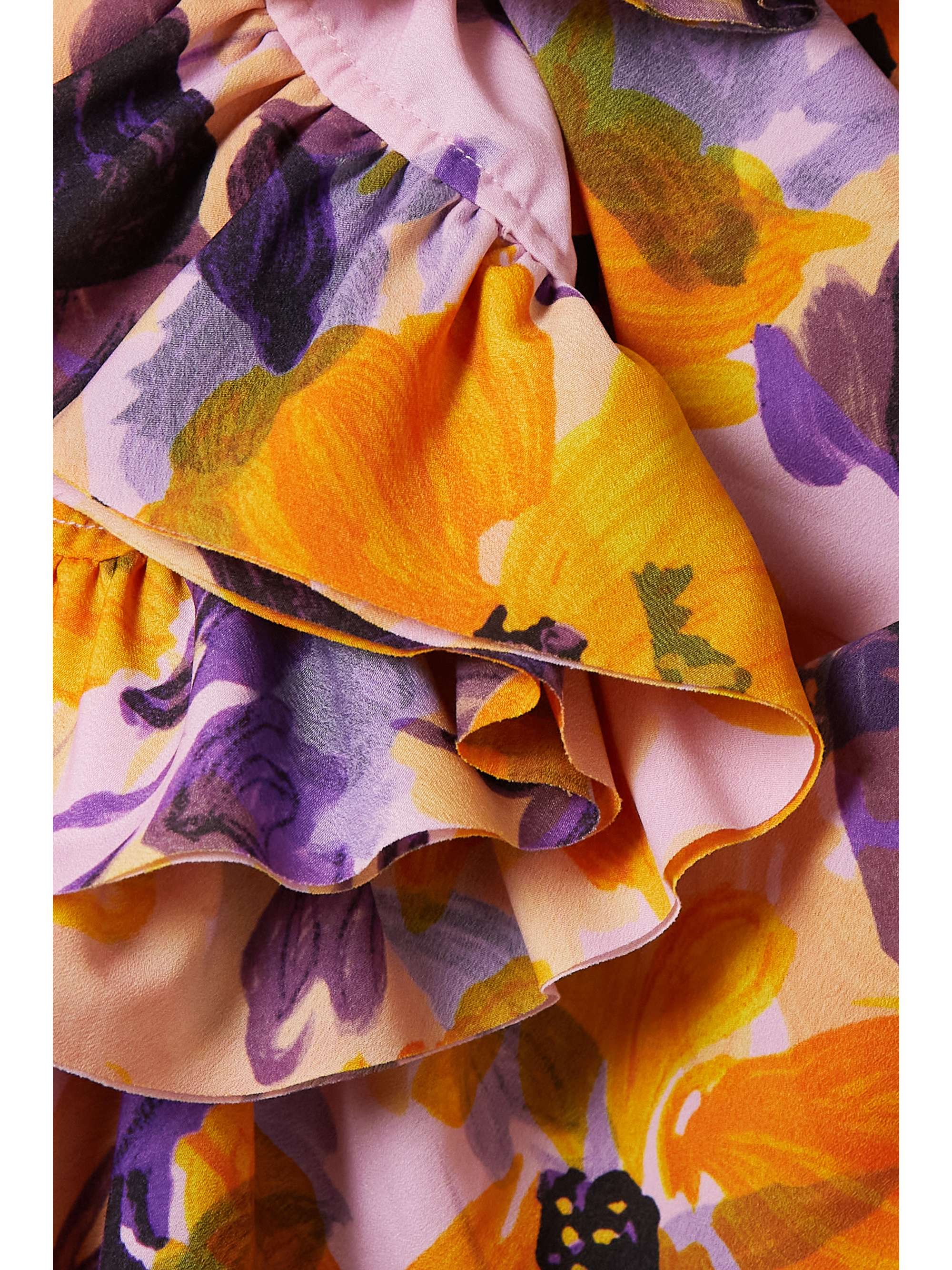 DRIES VAN NOTEN Wrap-effect ruffled floral-print crepe skirt