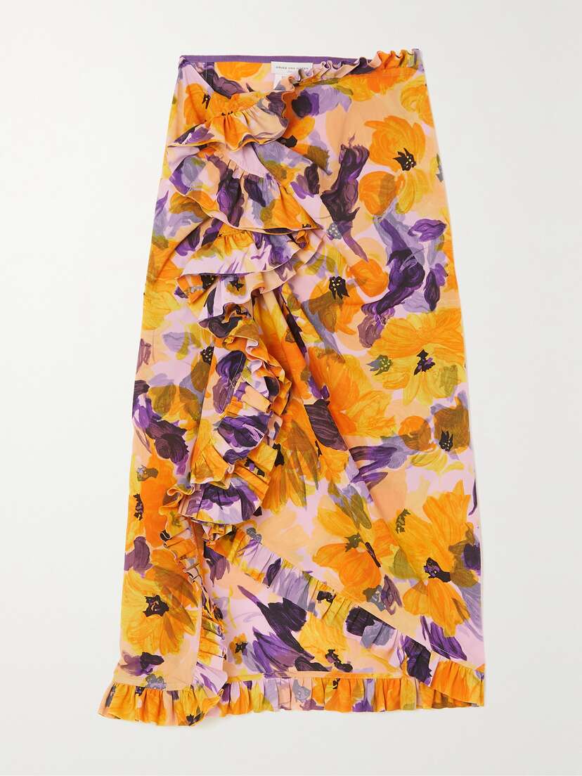 Dries Van Noten Wrap-effect Ruffled Floral-print Crepe Skirt