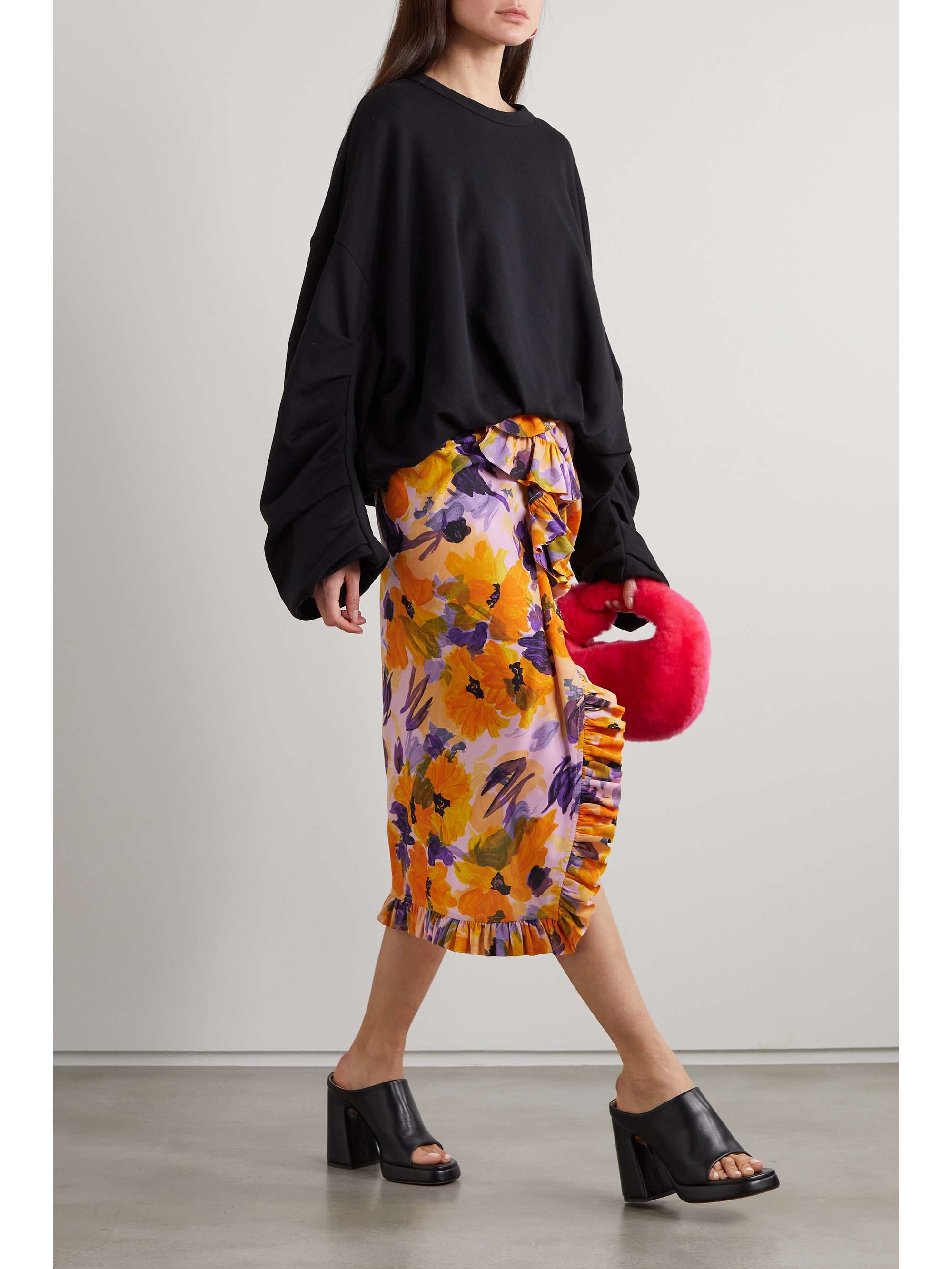 DRIES VAN NOTEN Wrap-effect ruffled floral-print crepe skirt | NET-A-PORTER