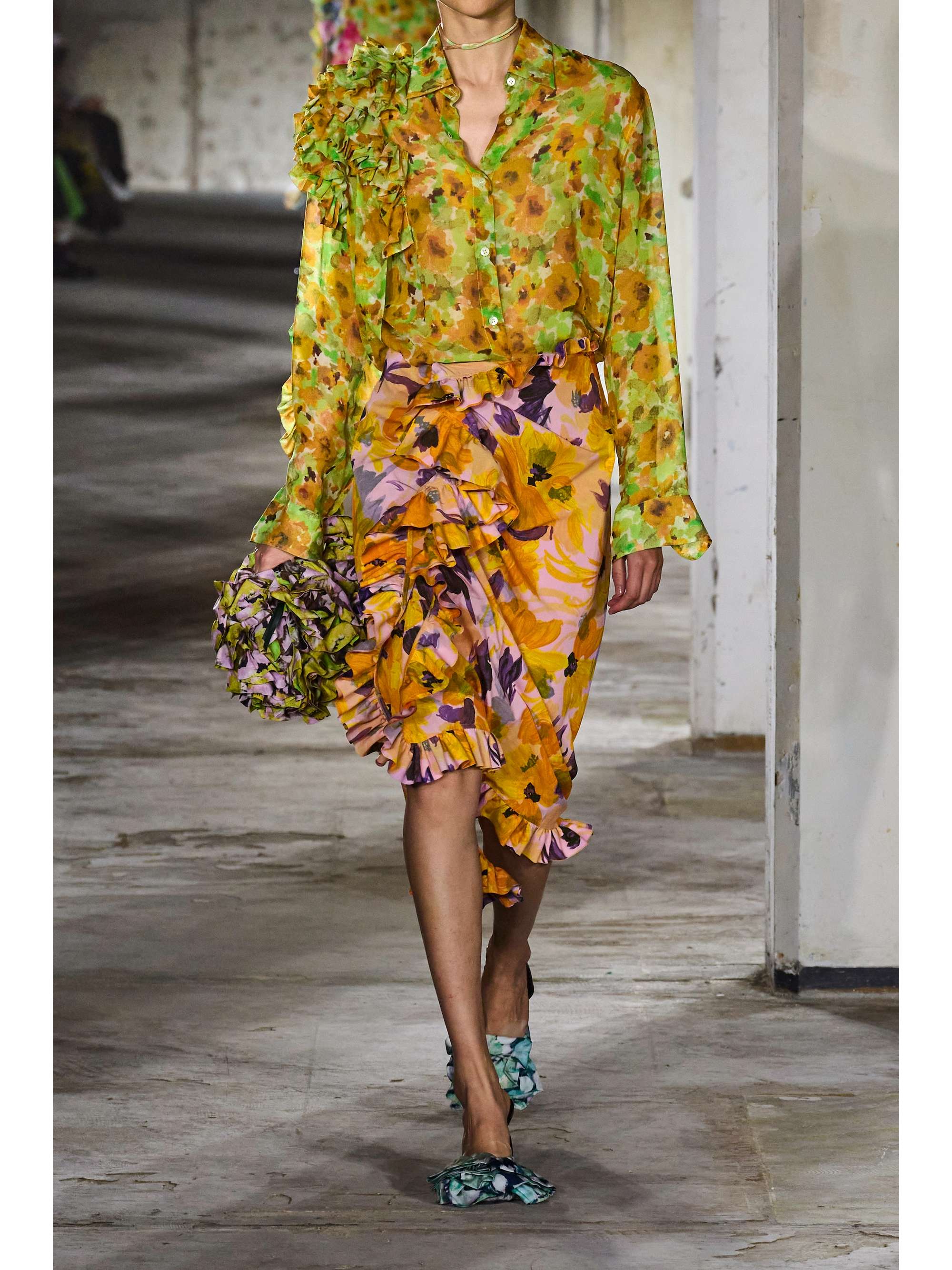 DRIES VAN NOTEN Wrap-effect ruffled floral-print crepe skirt