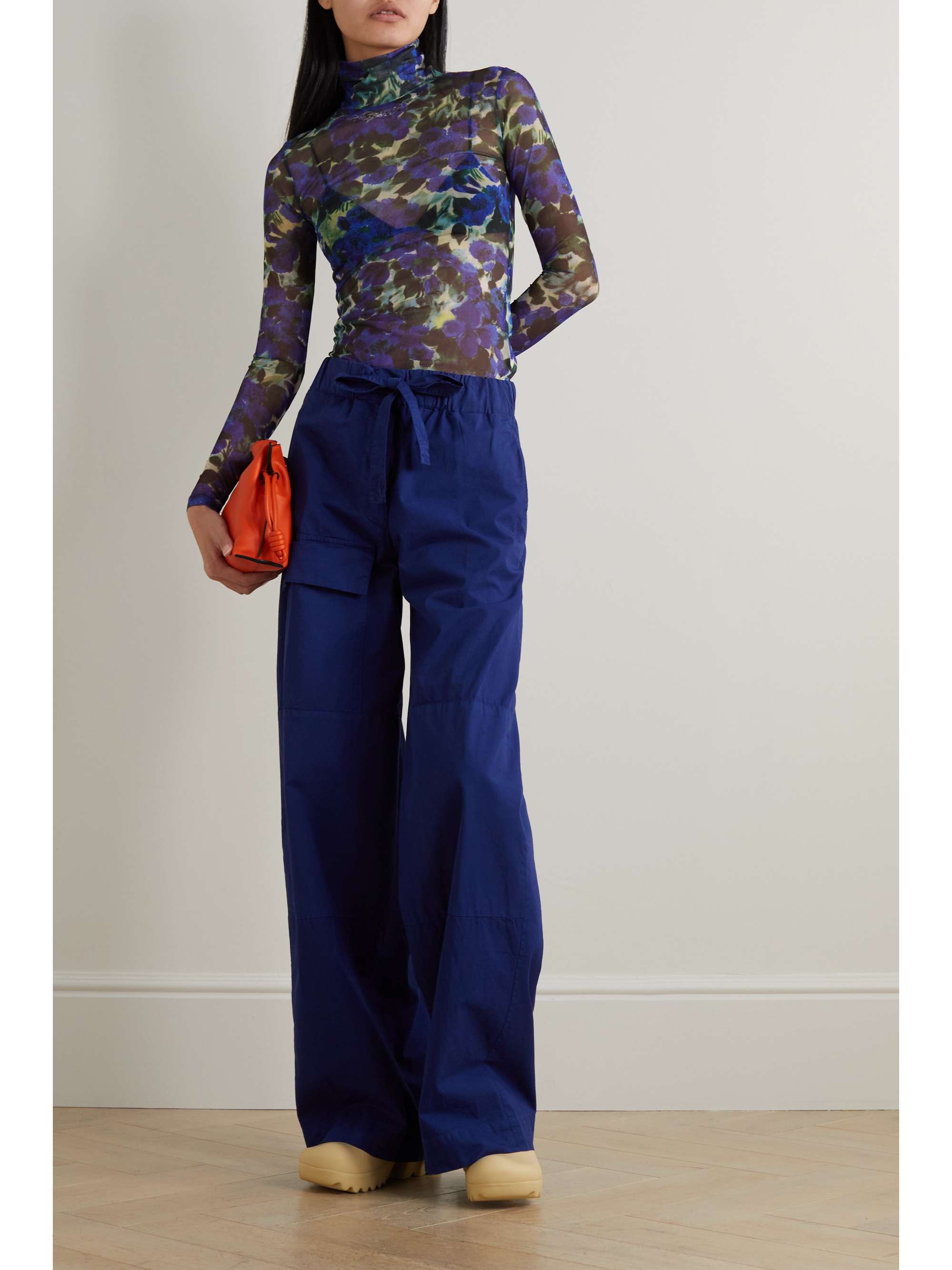 DRIES VAN NOTEN Floral-print stretch-mesh turtleneck top