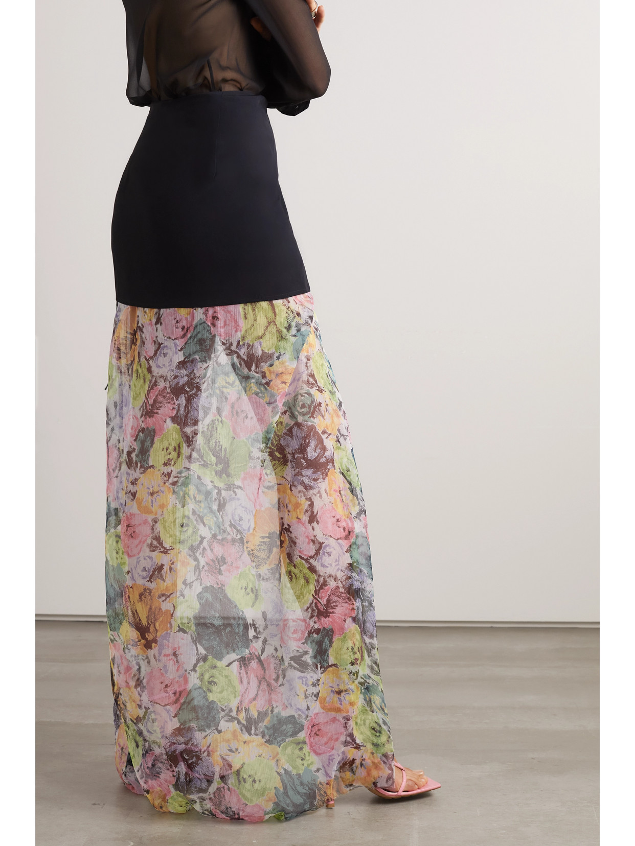 Shop Dries Van Noten Layered Silk-blend And Floral-print Chiffon Maxi Wrap Skirt In Black