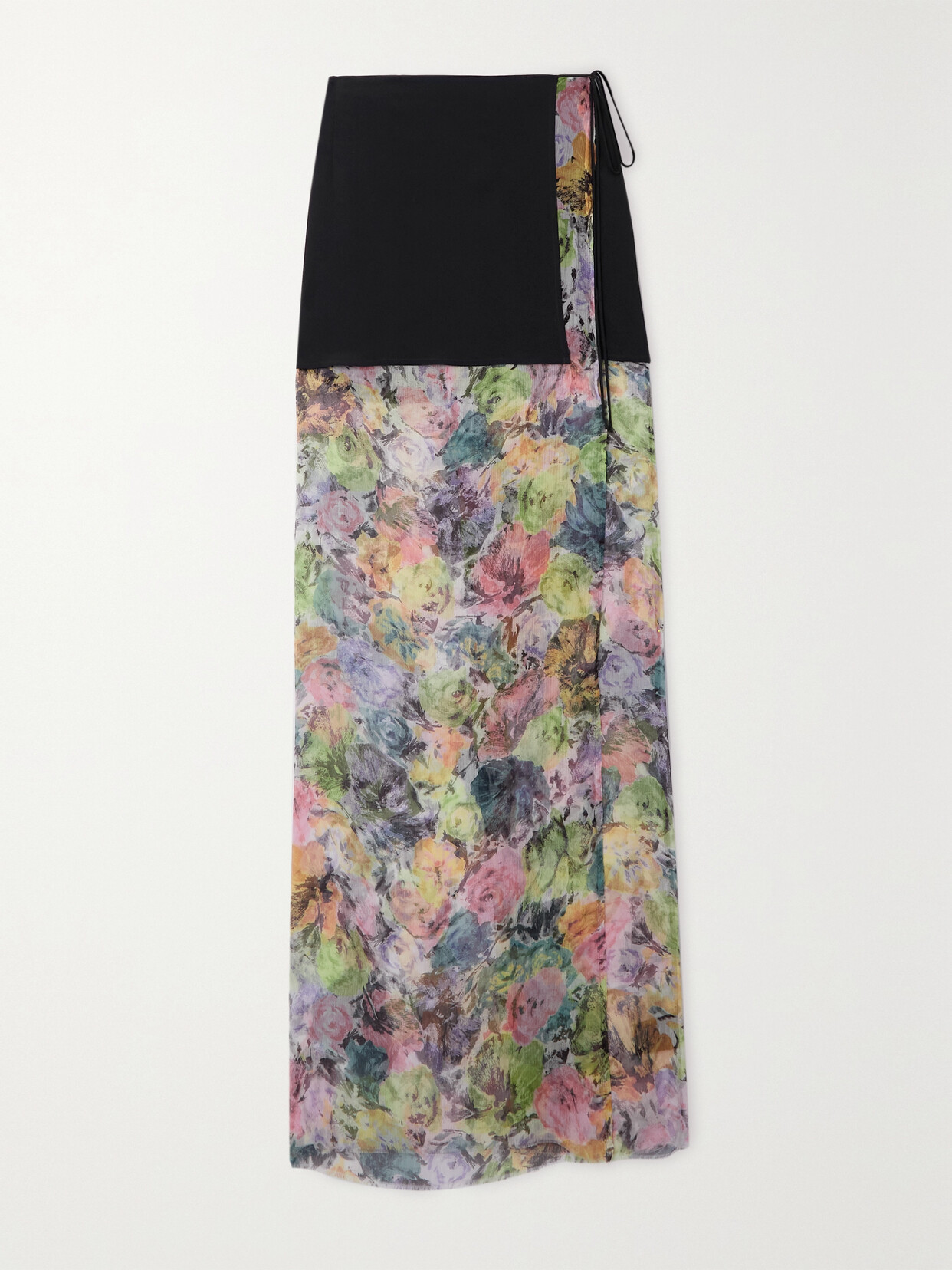 Dries Van Noten Layered Silk-blend And Floral-print Chiffon Maxi Wrap Skirt In Green