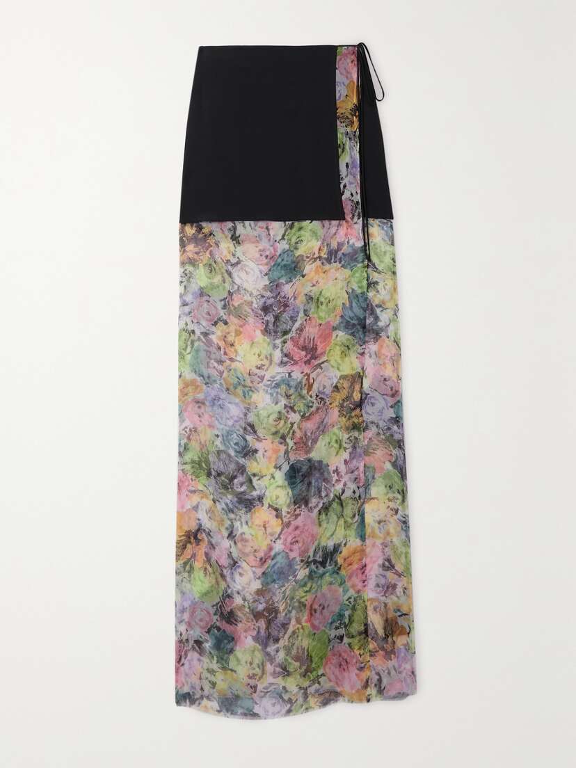 Dries Van Noten Layered Silk-blend And Floral-print Chiffon Maxi Wrap Skirt