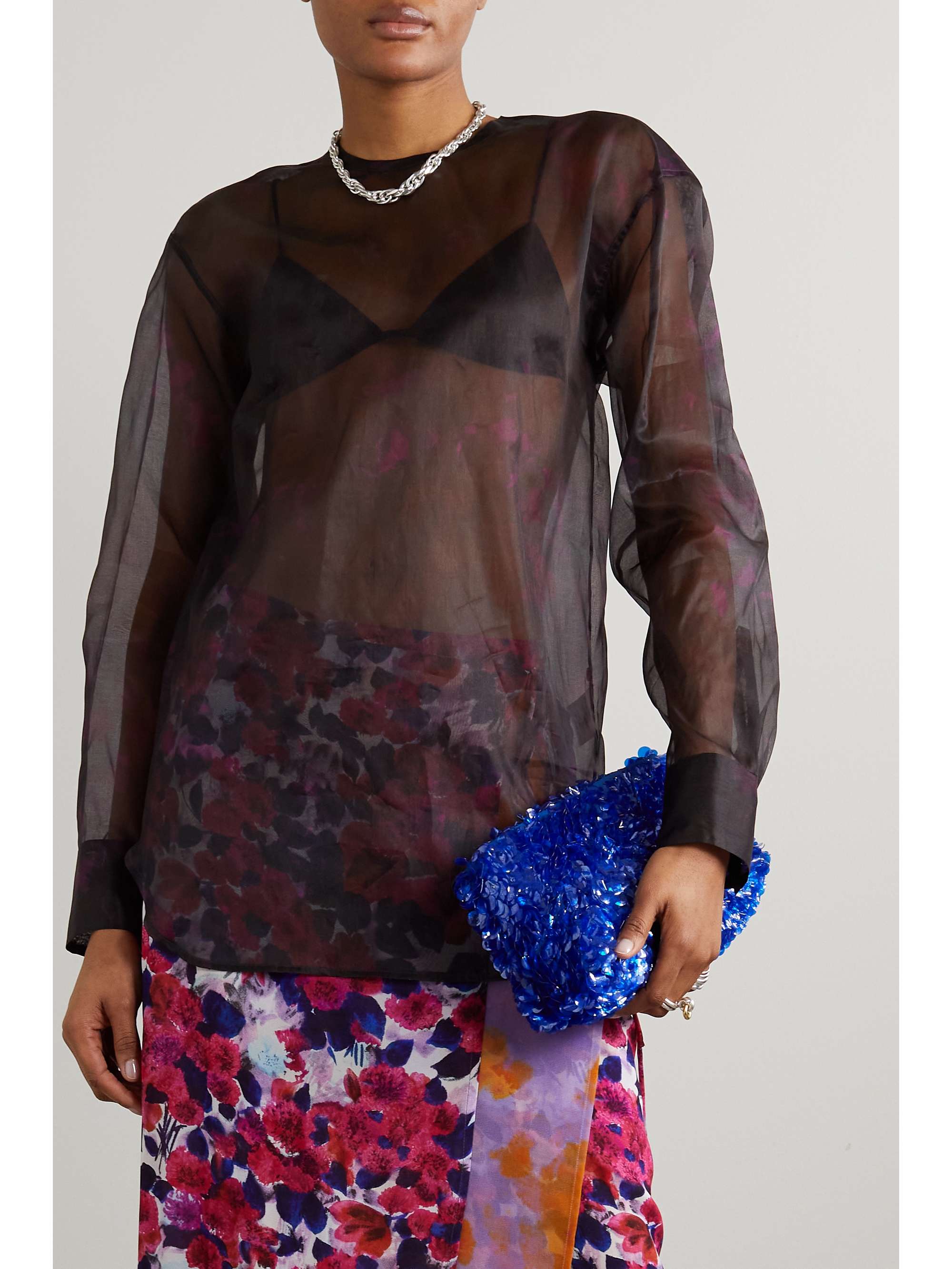 DRIES VAN NOTEN Floral-print silk-chiffon top