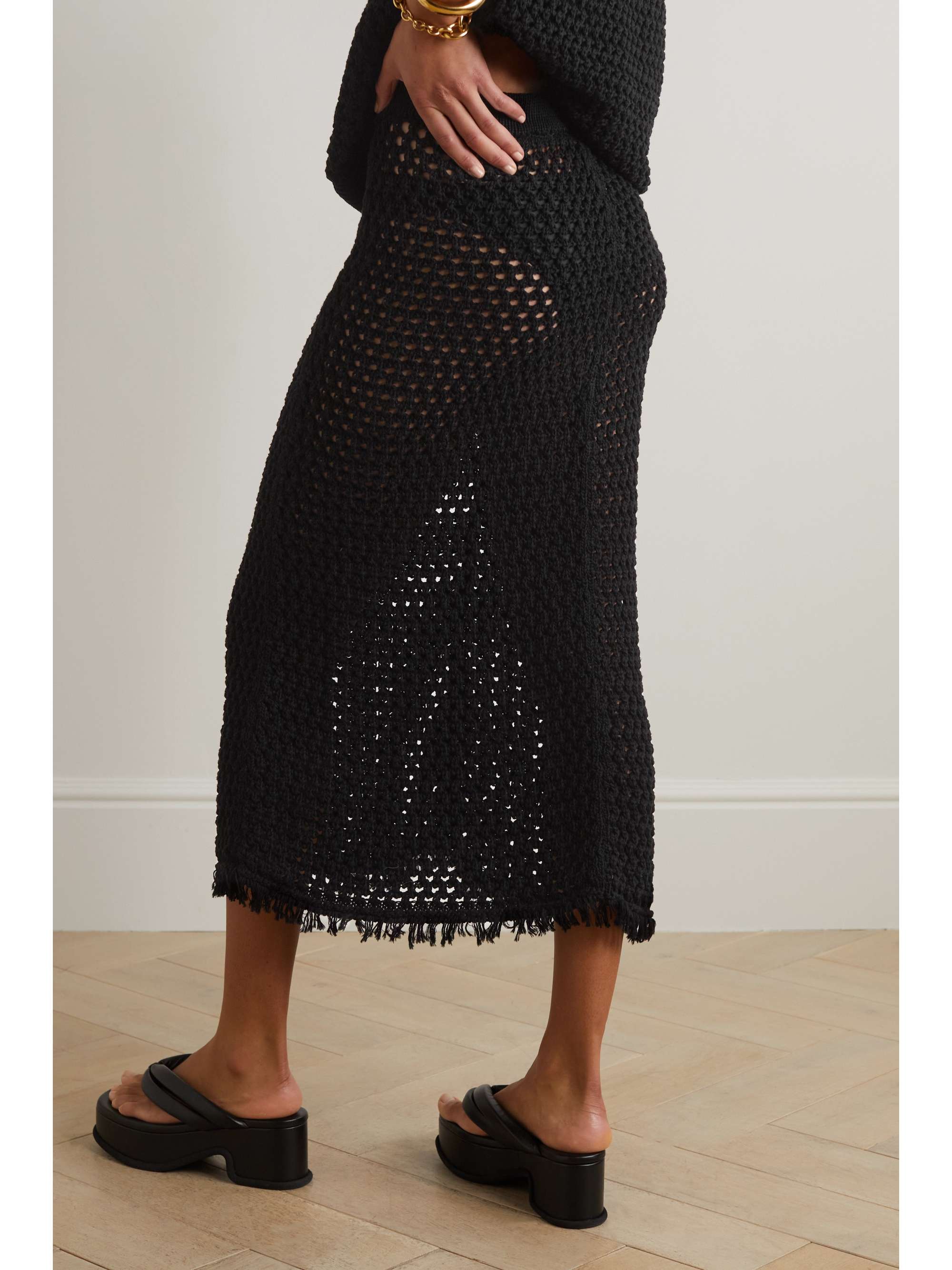 DRIES VAN NOTEN Fringed crocheted cotton midi skirt