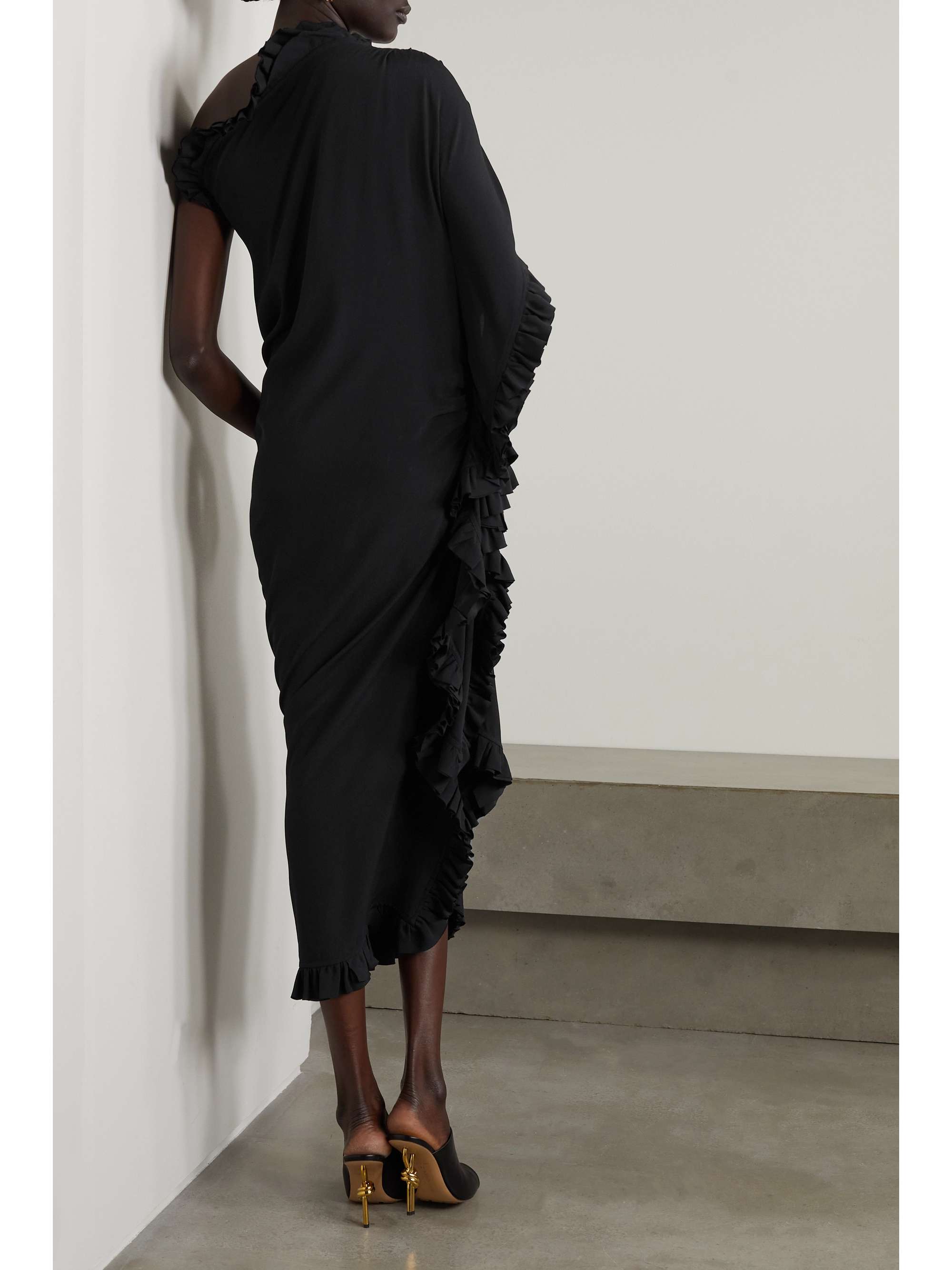 DRIES VAN NOTEN One-shoulder ruffled crepe midi dress