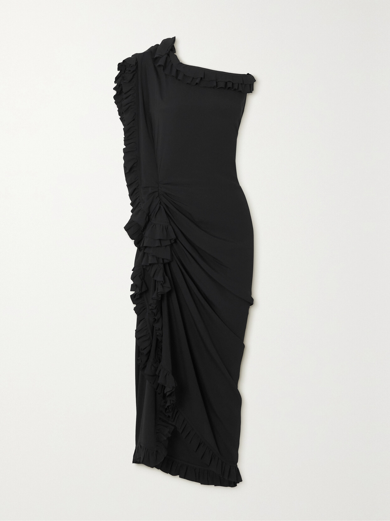 Dries Van Noten - One-shoulder Ruffled Crepe Midi Dress - Black