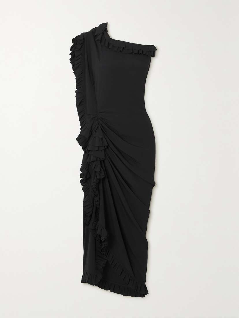 Dries Van Noten One-shoulder Ruffled Crepe Midi Dress