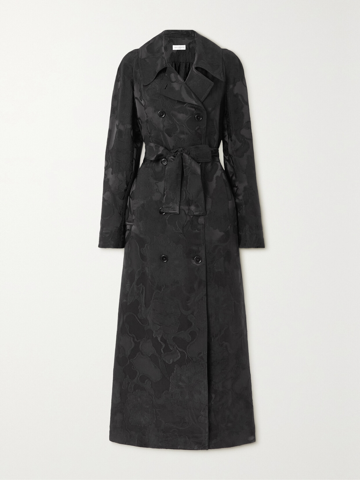 Dries Van Noten - Double-breasted Satin-jacquard Trench Coat - Black