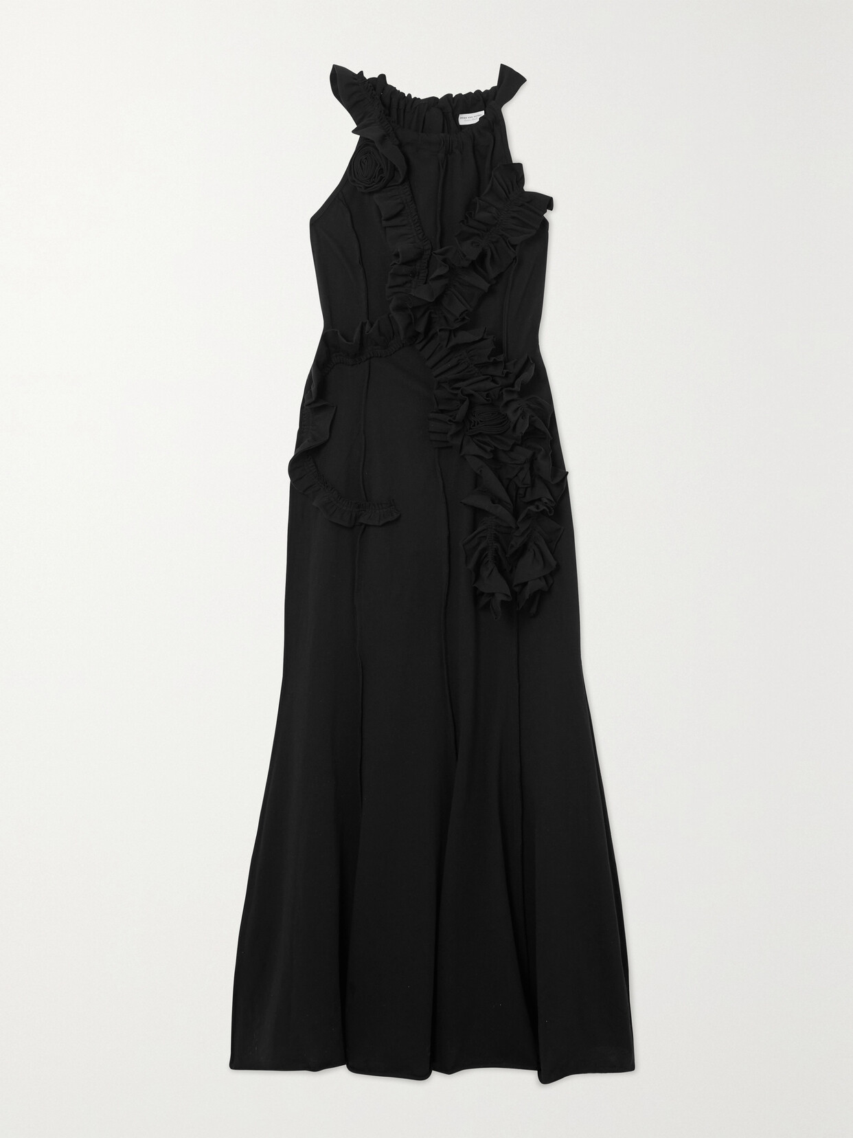 Dries Van Noten Henaro Ruffle Midi Dress With Floral Detail In Black