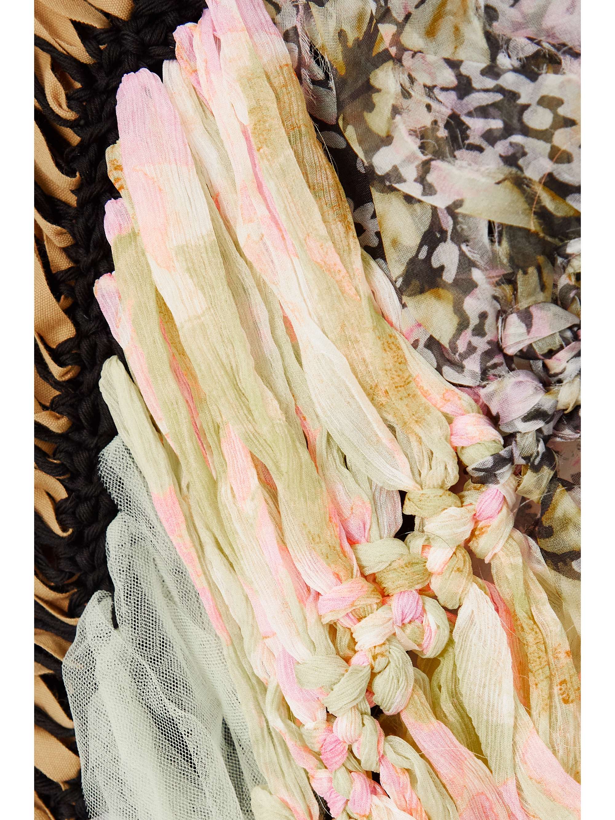 DRIES VAN NOTEN Crochet-knit and printed silk-blend chiffon top