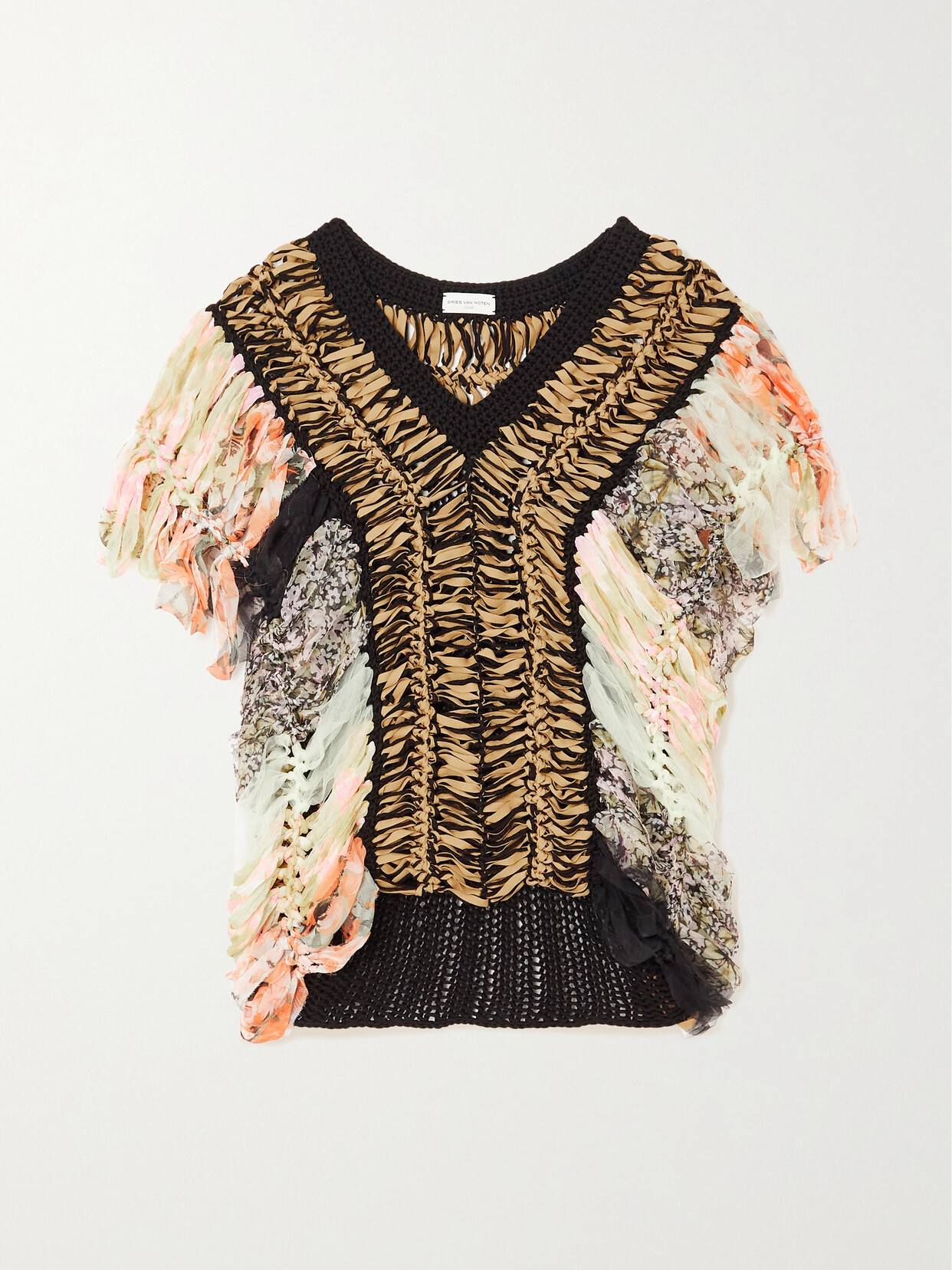 Dries Van Noten Taffy V-neck Crochet Top In Yellow