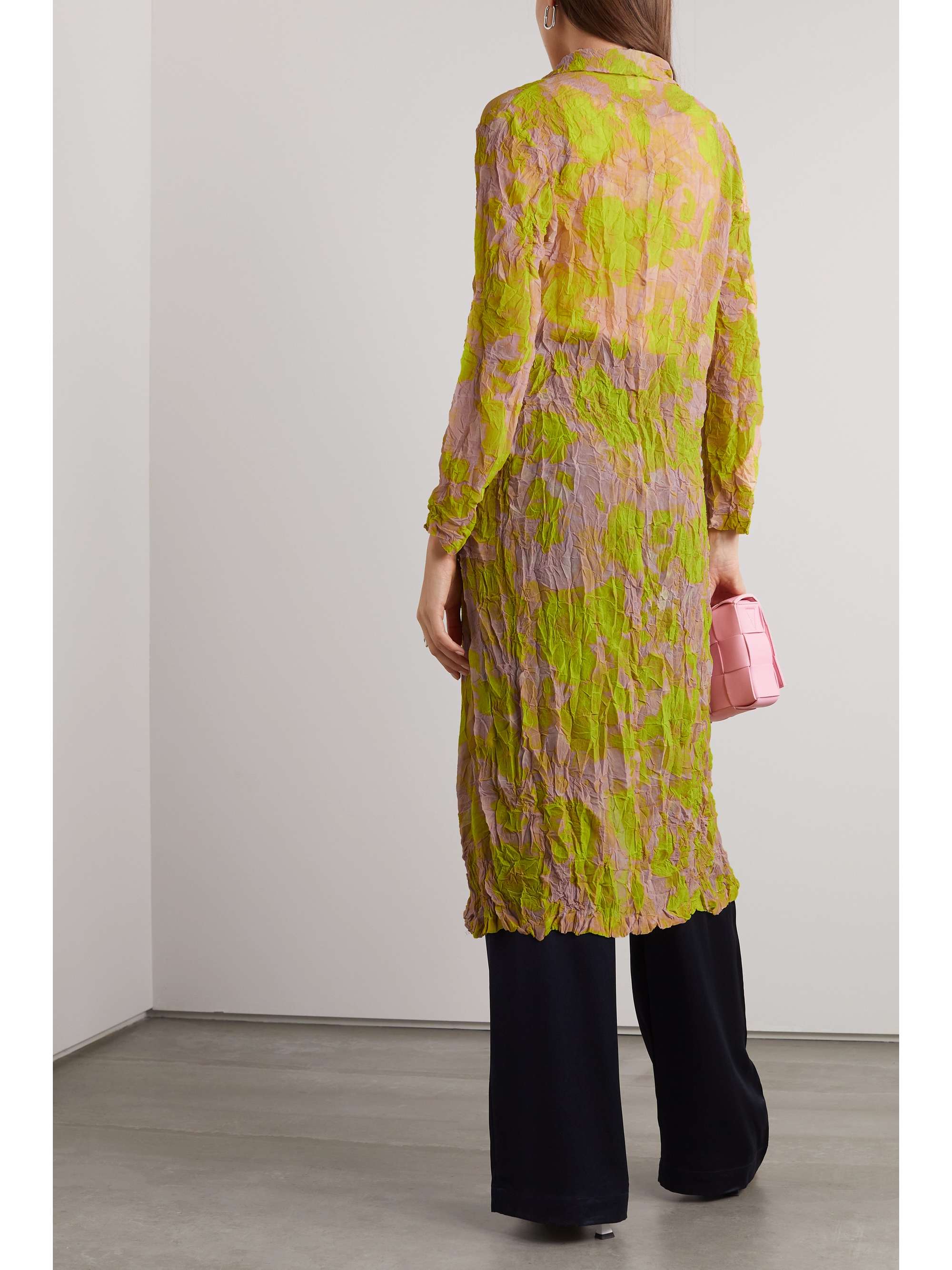 DRIES VAN NOTEN Printed crinkled-georgette coat