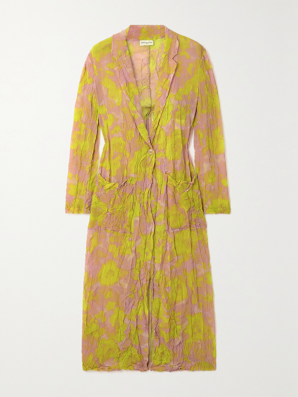 Dries Van Noten - Printed Crinkled-georgette Coat - Yellow