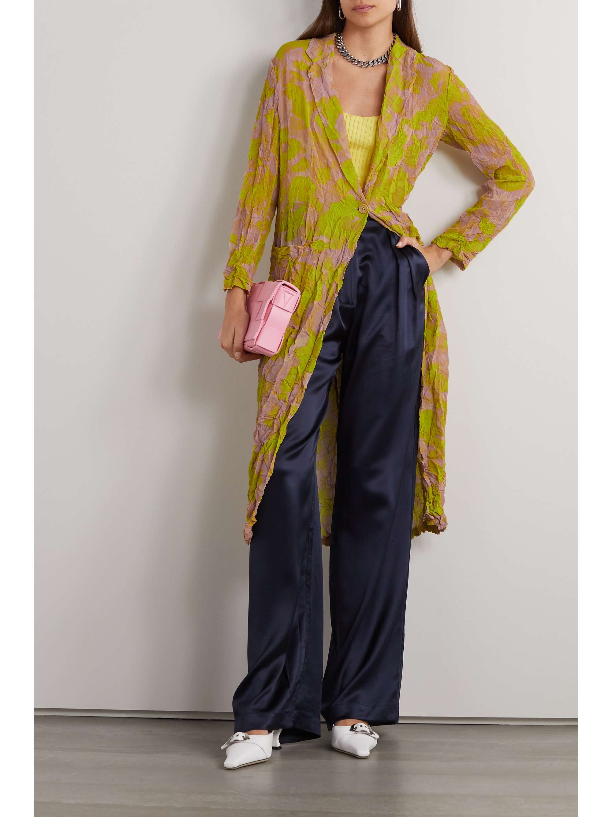 DRIES VAN NOTEN Printed crinkled-georgette coat