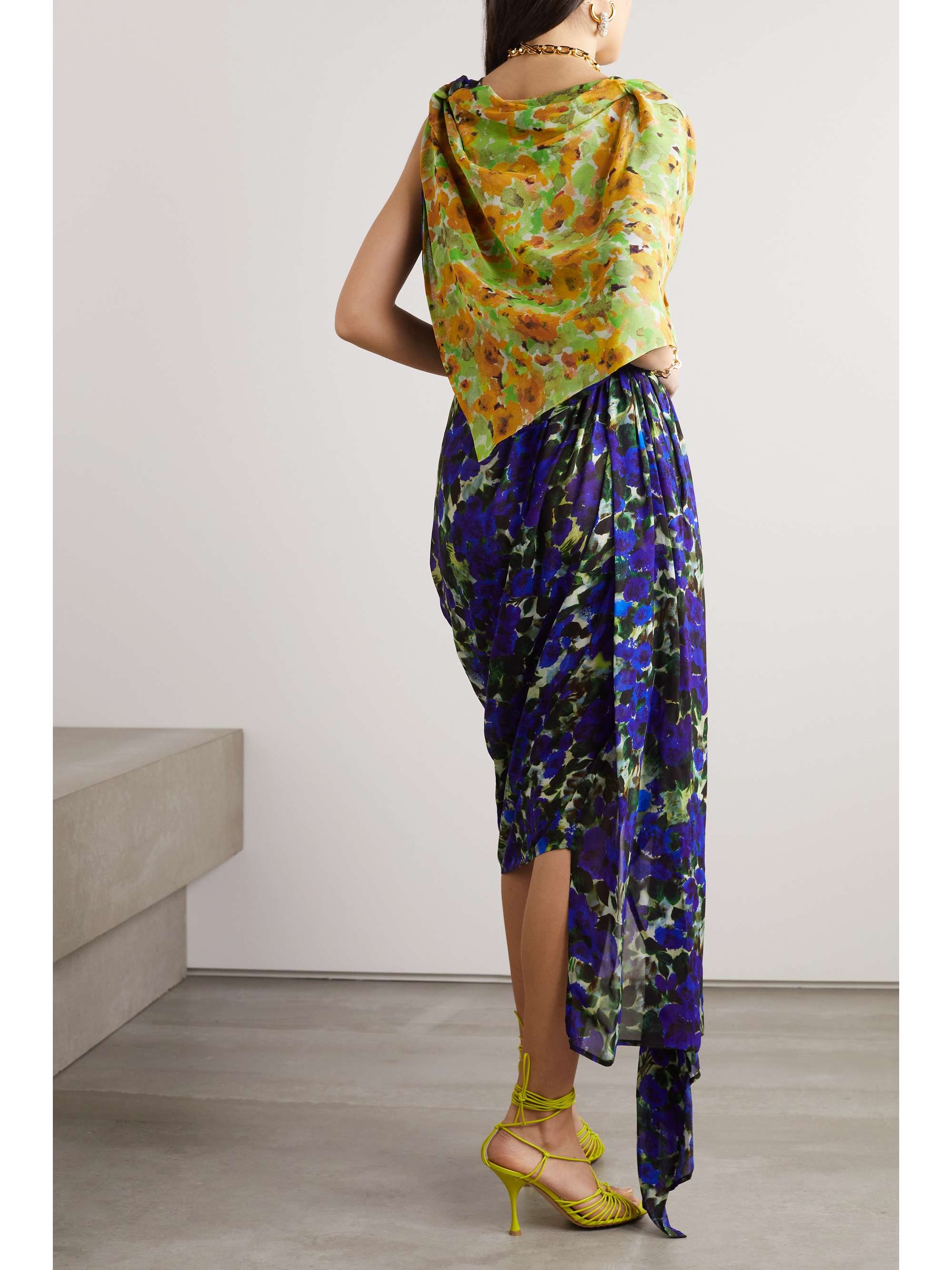 DRIES VAN NOTEN Asymmetric draped floral-print chiffon dress