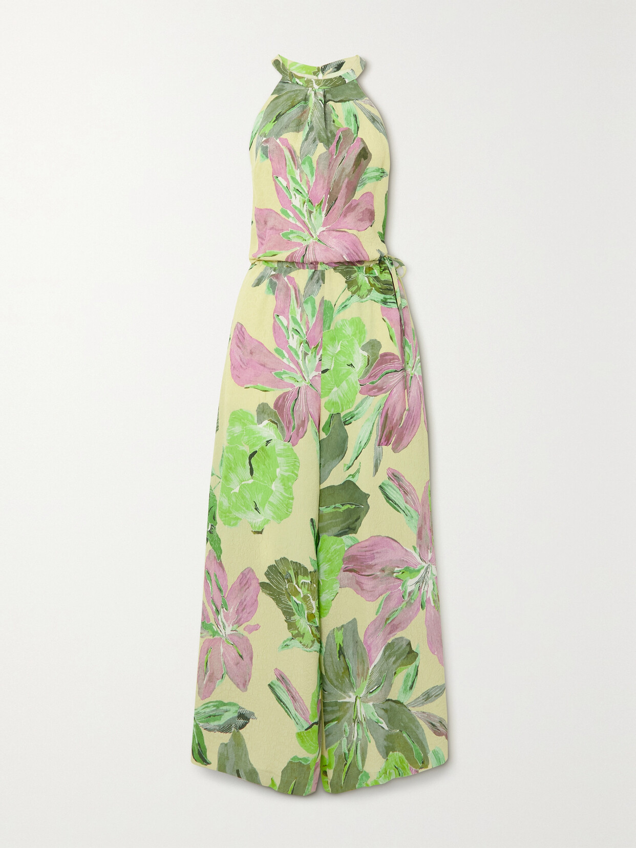 Dries Van Noten - Floral-print Cloqué Halterneck Jumpsuit - Green