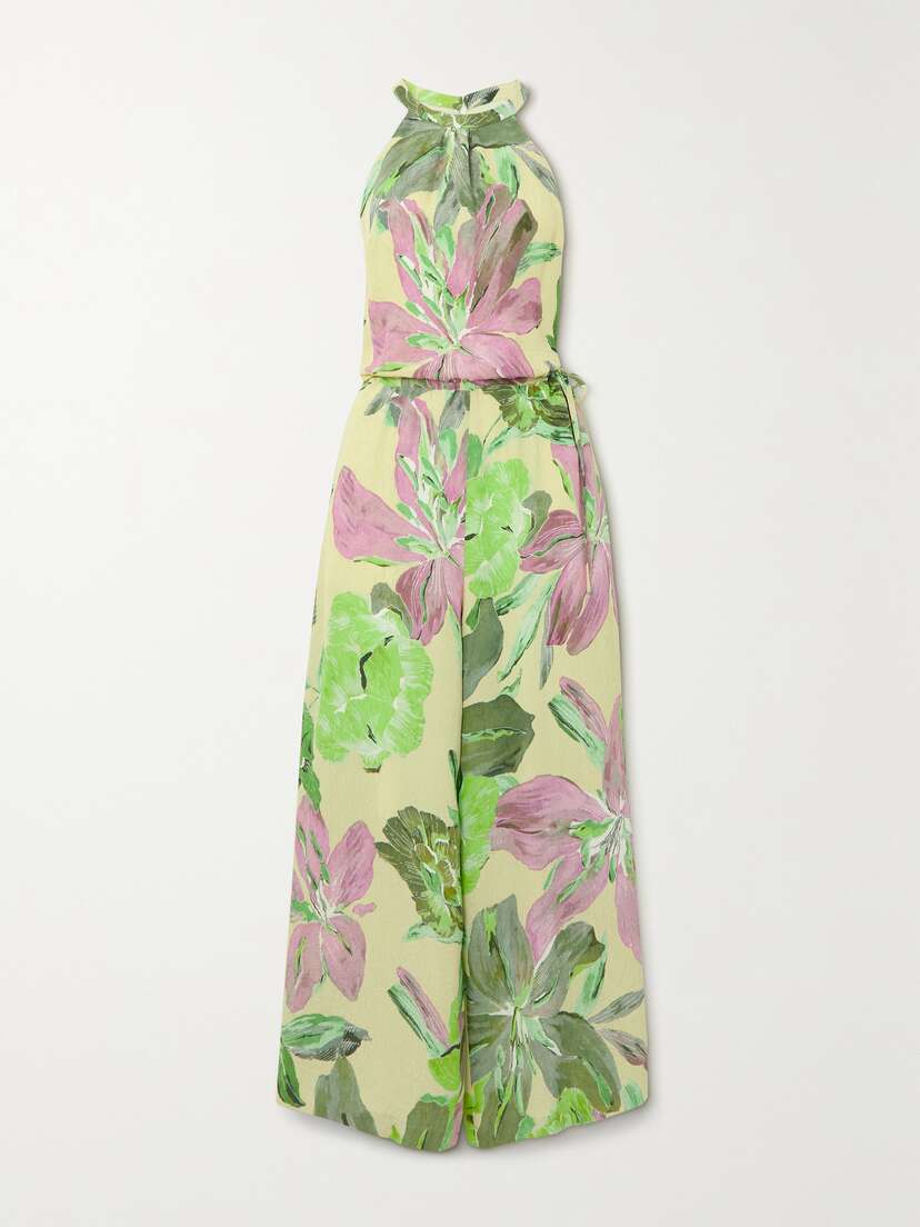 Dries Van Noten Floral-print Cloqué Halterneck Jumpsuit