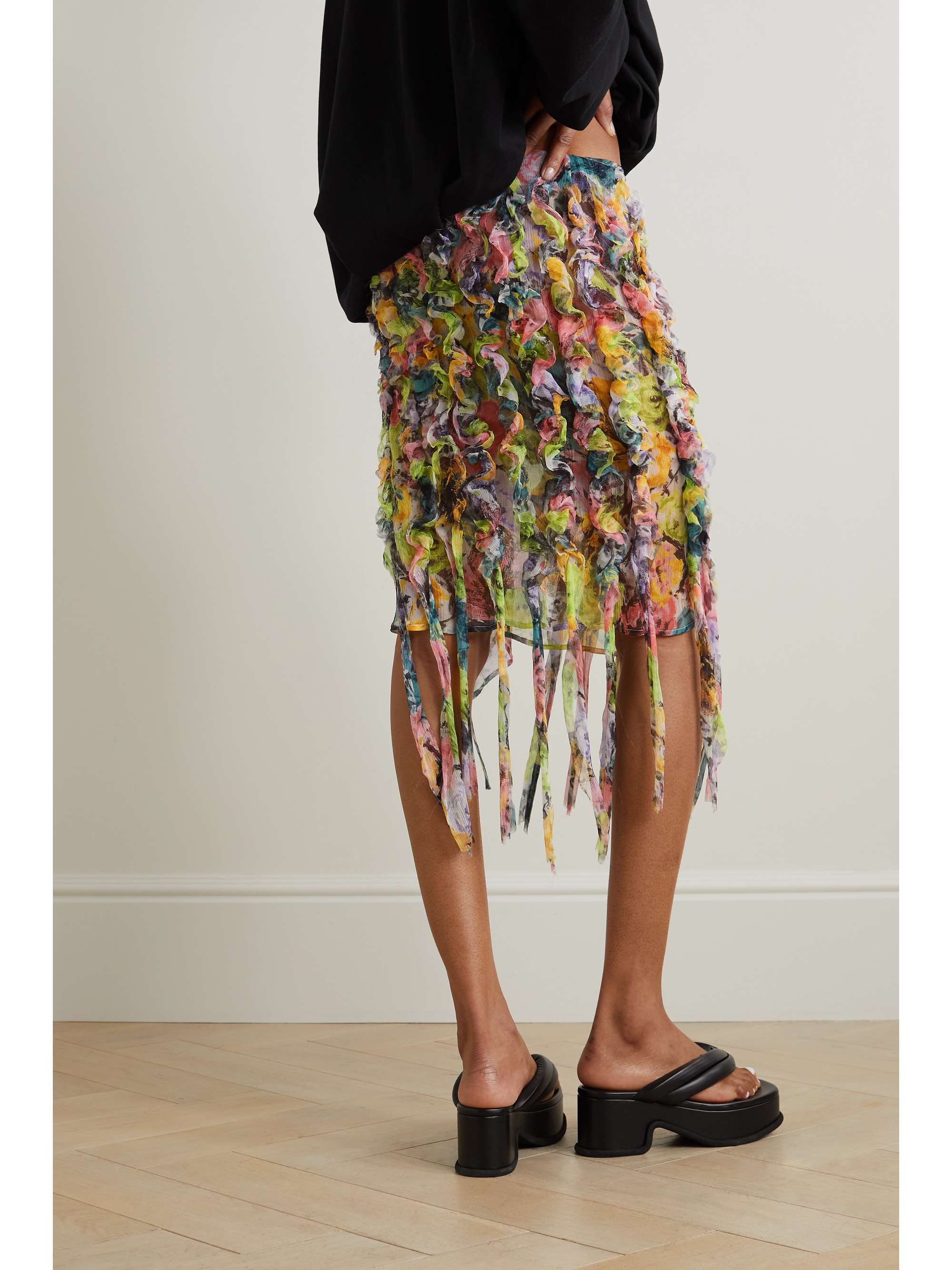 DRIES VAN NOTEN Ruffled floral-print silk-crepon wrap skirt