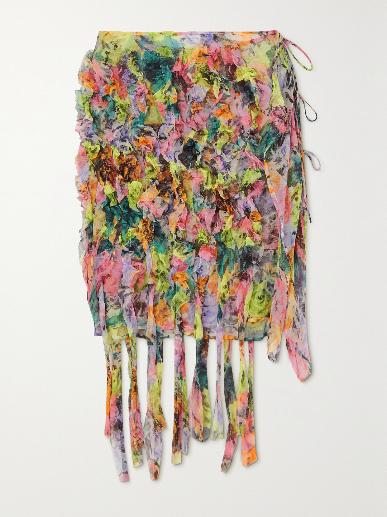 Dries Van Noten Ruffled Floral-print Silk-crepon Wrap Skirt - Green
