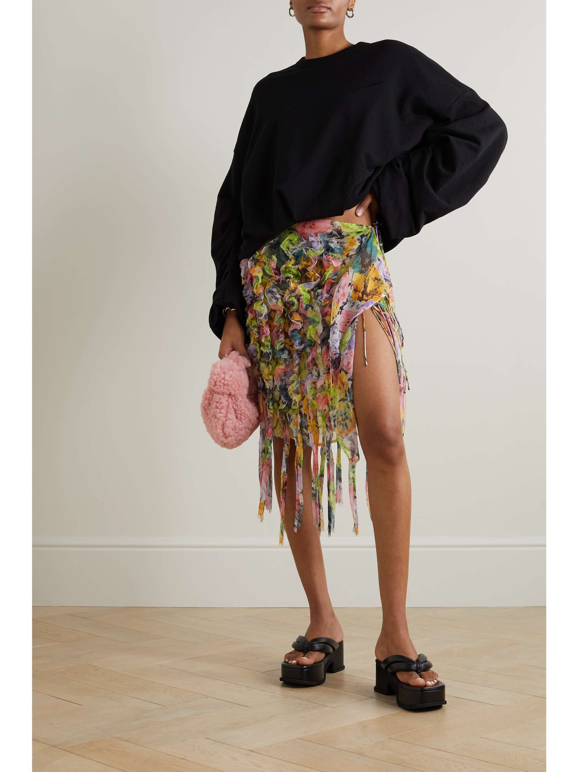 DRIES VAN NOTEN シルク クレポン ラップ スカート ラッフル付き  