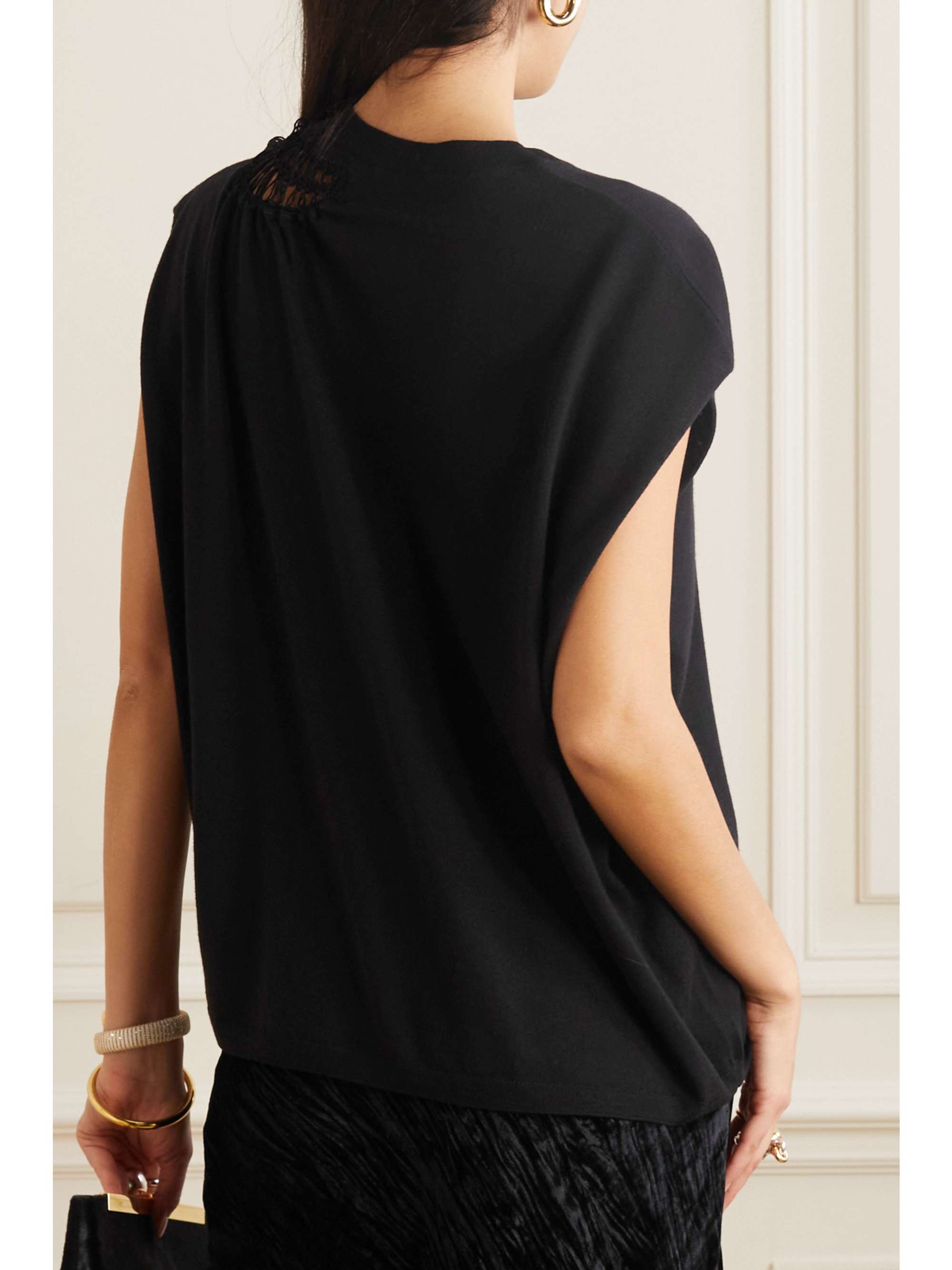DRIES VAN NOTEN Asymmetric crochet-trimmed merino wool and cotton-blend top