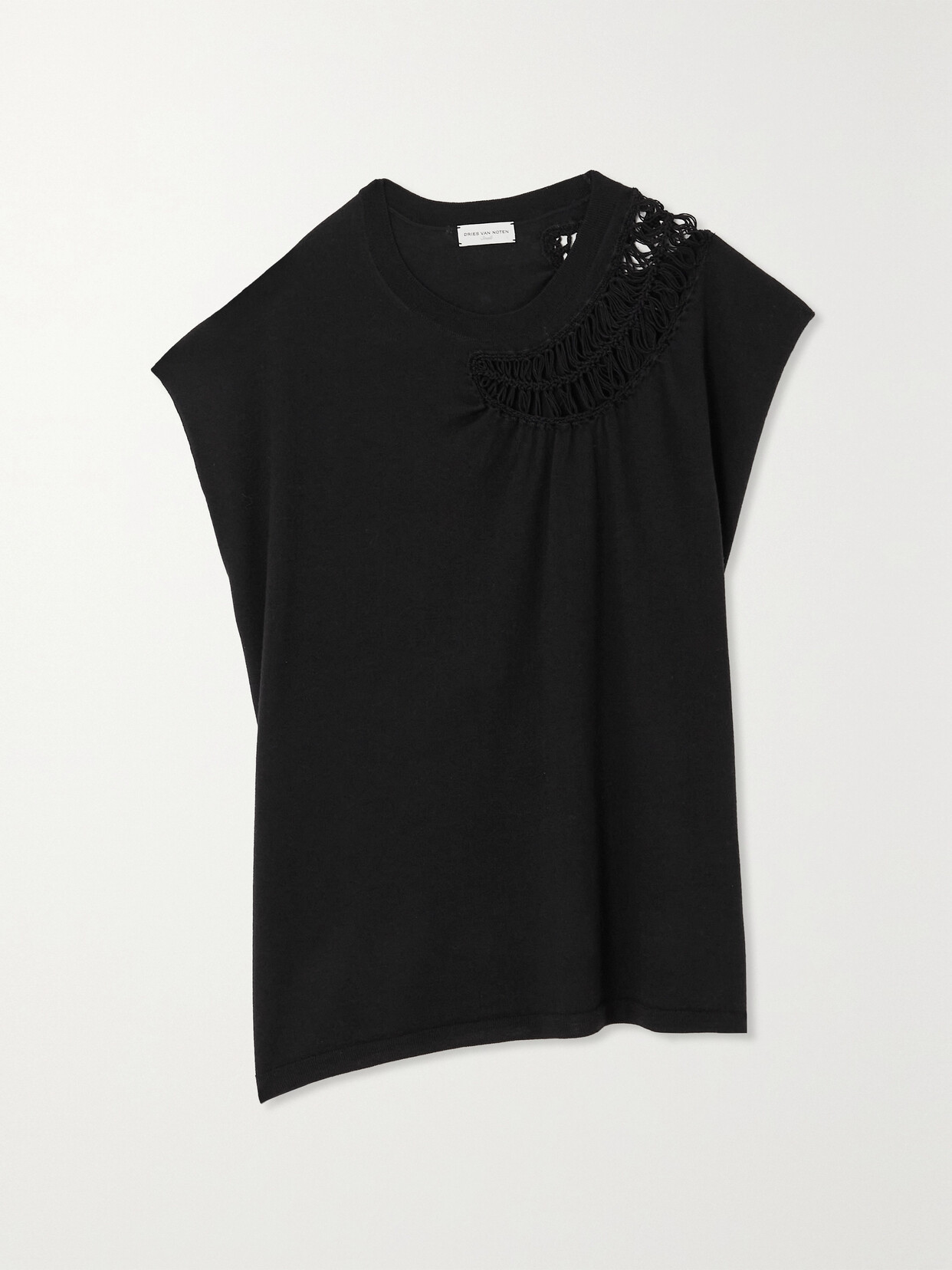 Dries Van Noten Tamala Crochet Cutout Cap-sleeve Top In Black