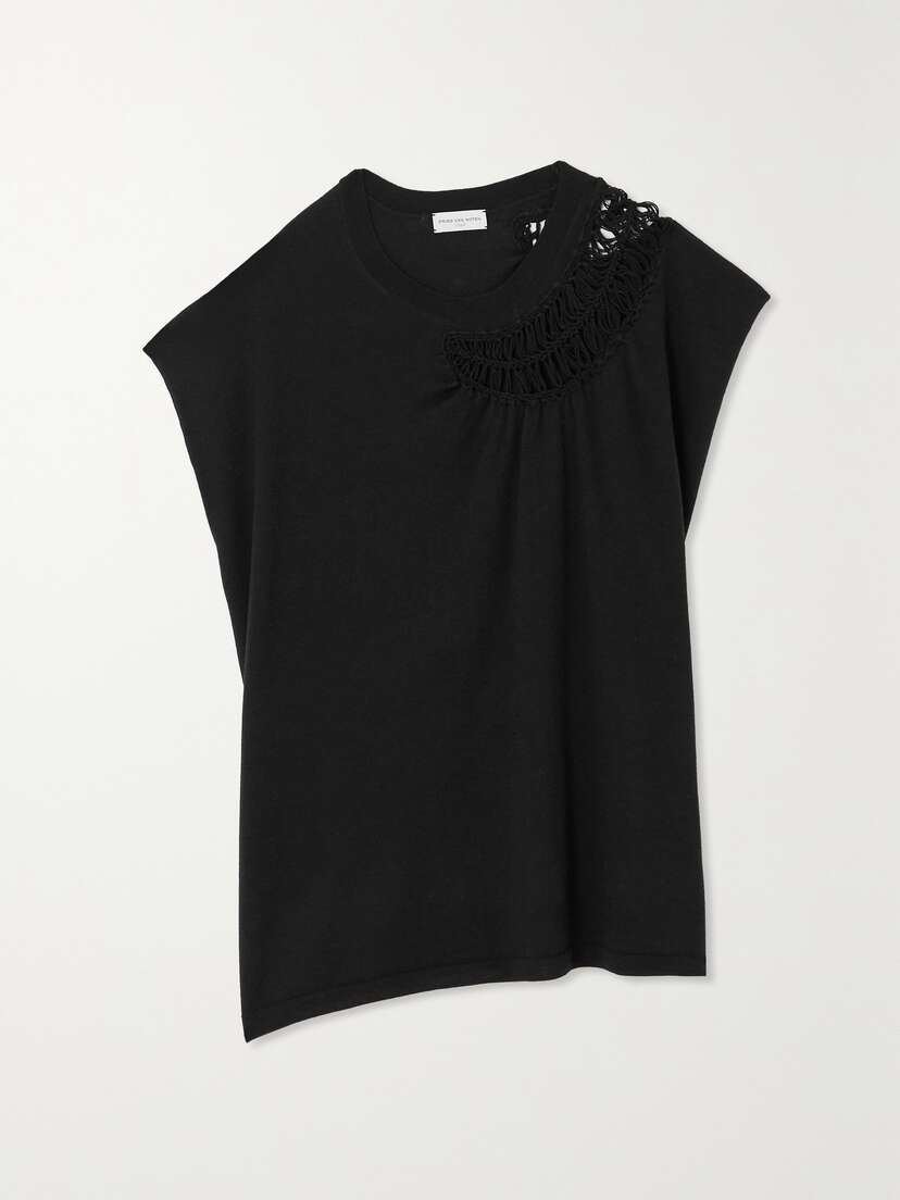 Dries Van Noten Asymmetric Crochet-trimmed Merino Wool And Cotton-blend Top
