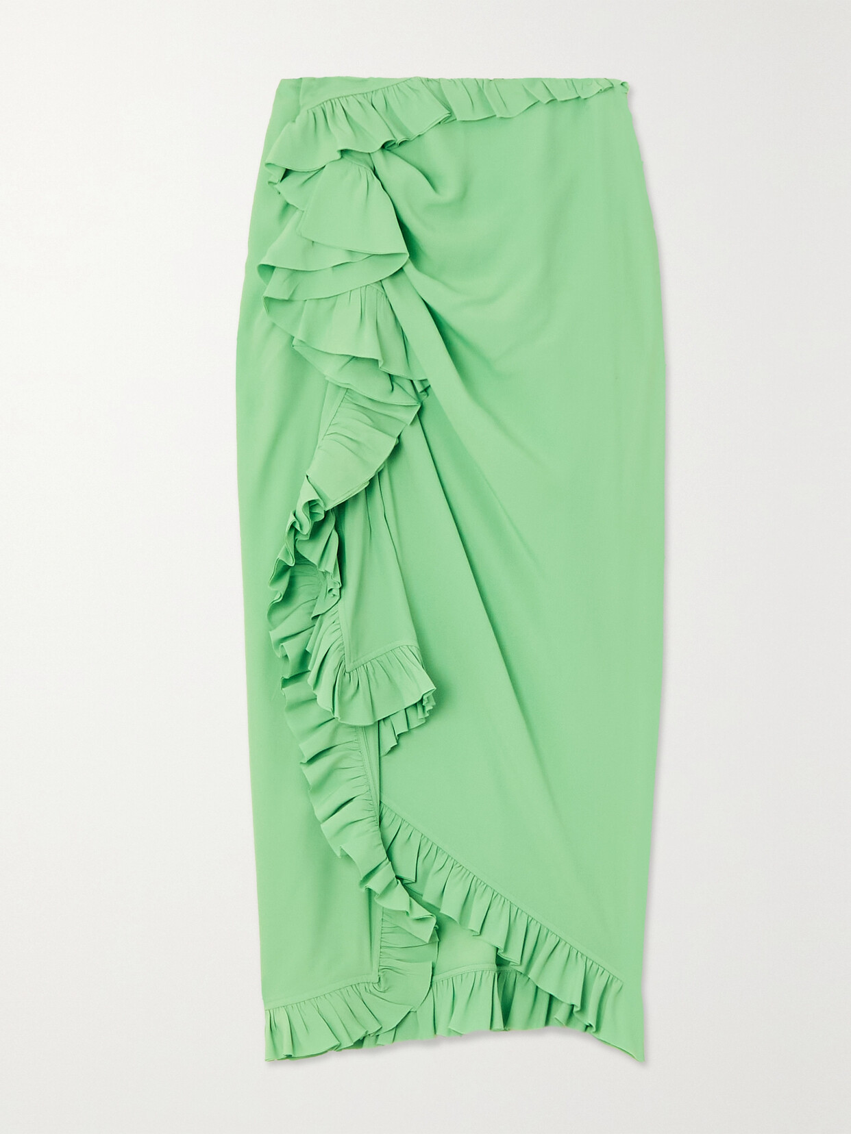 Dries Van Noten - Ruffled Crepe De Chine Skirt - Green