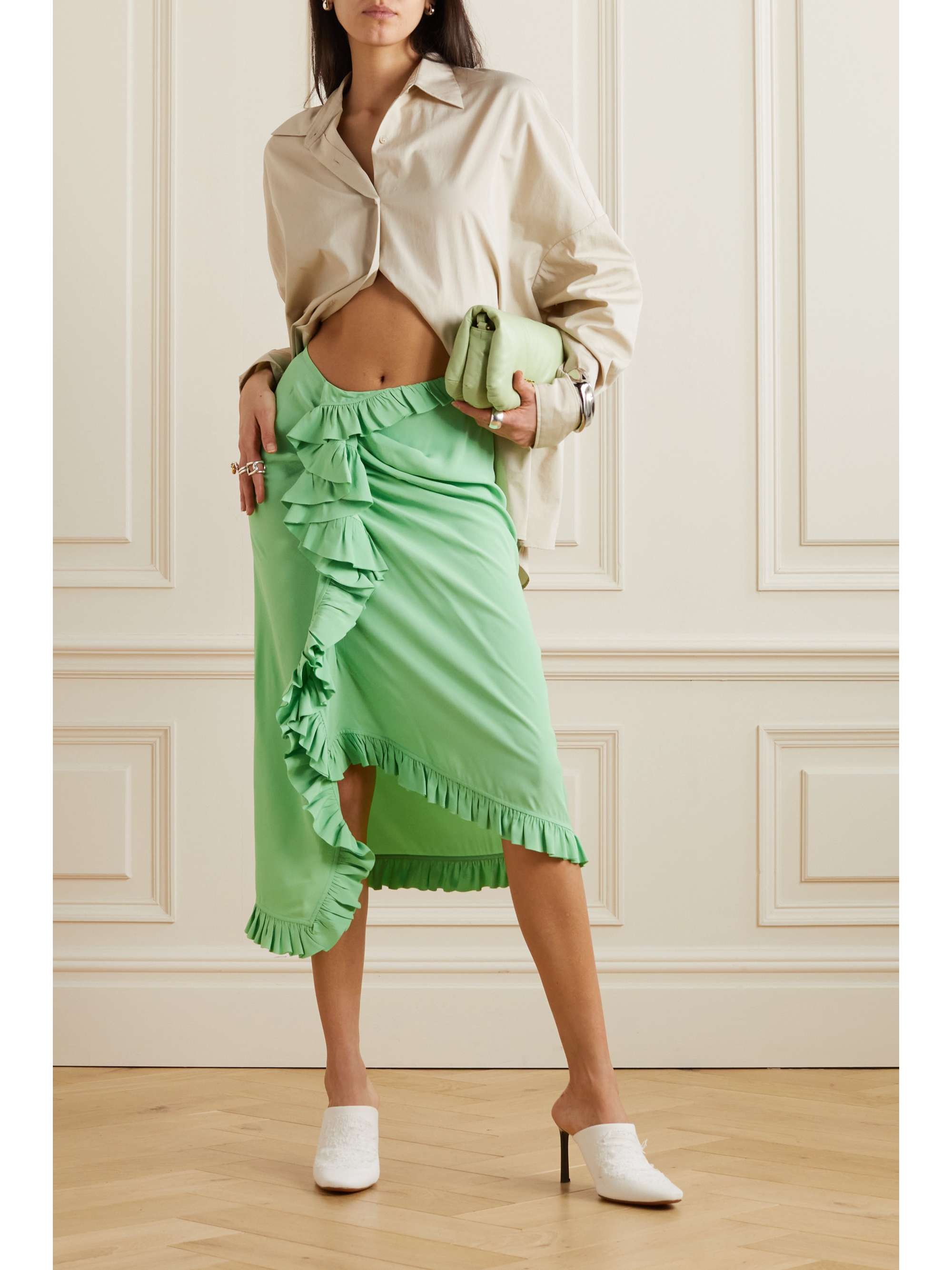 DRIES VAN NOTEN Ruffled crepe de chine skirt
