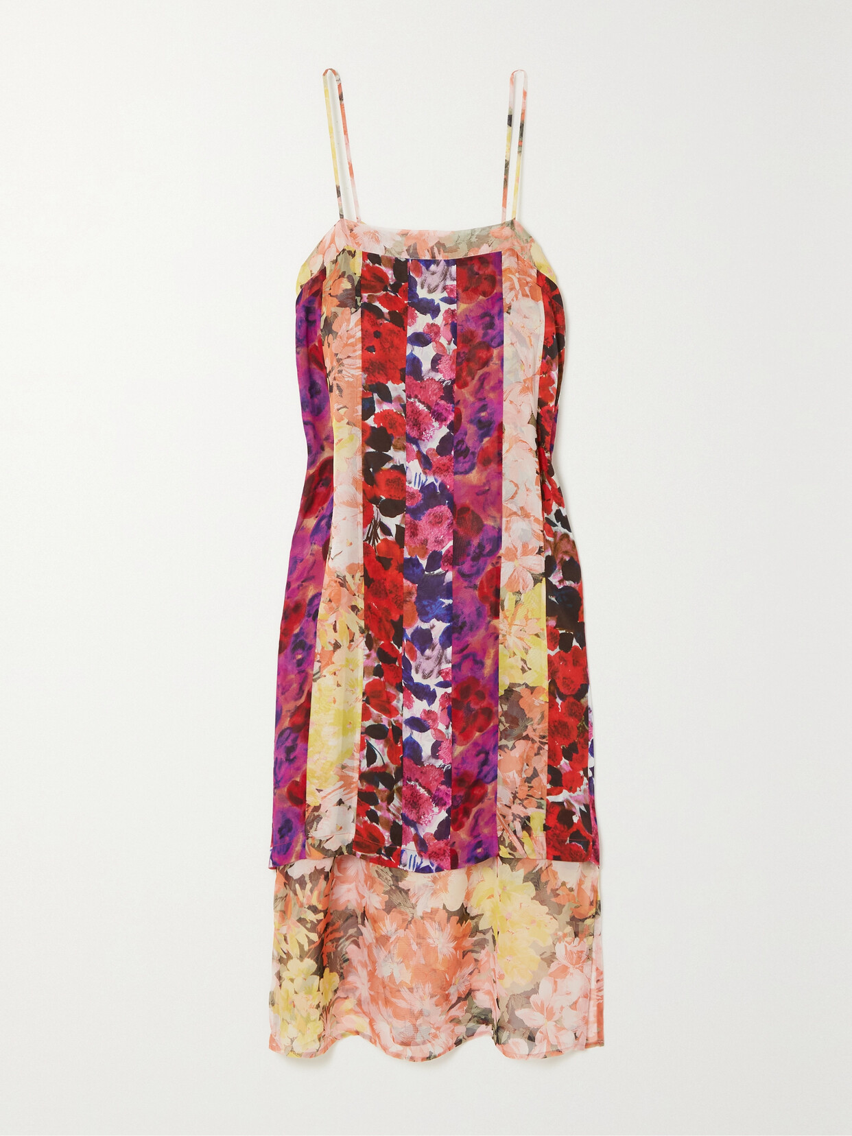 DRIES VAN NOTEN PATCHWORK LAYERED FLORAL-PRINT CREPE DE CHINE MIDI DRESS