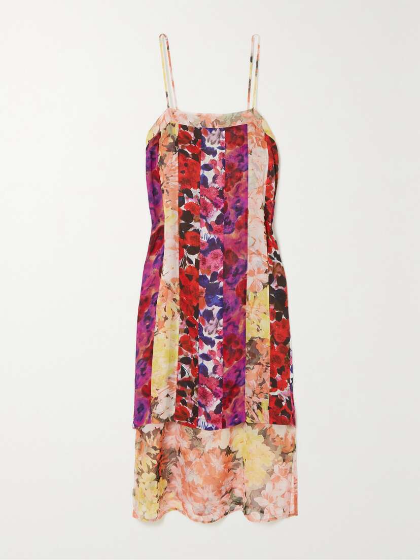 Dries Van Noten Patchwork Layered Floral-print Crepe De Chine Midi Dress