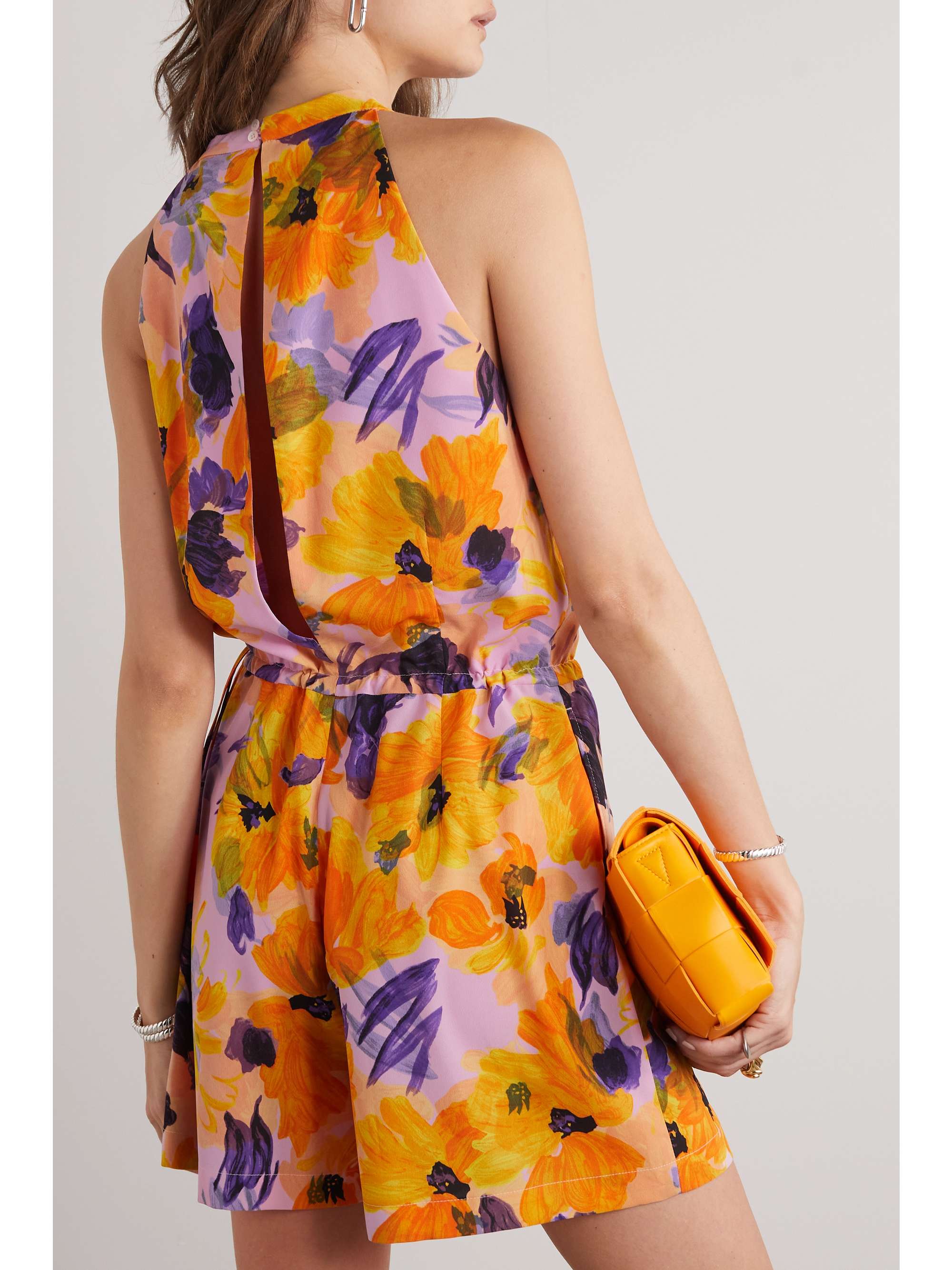 DRIES VAN NOTEN 花卉印花真丝绉纱连体短裤