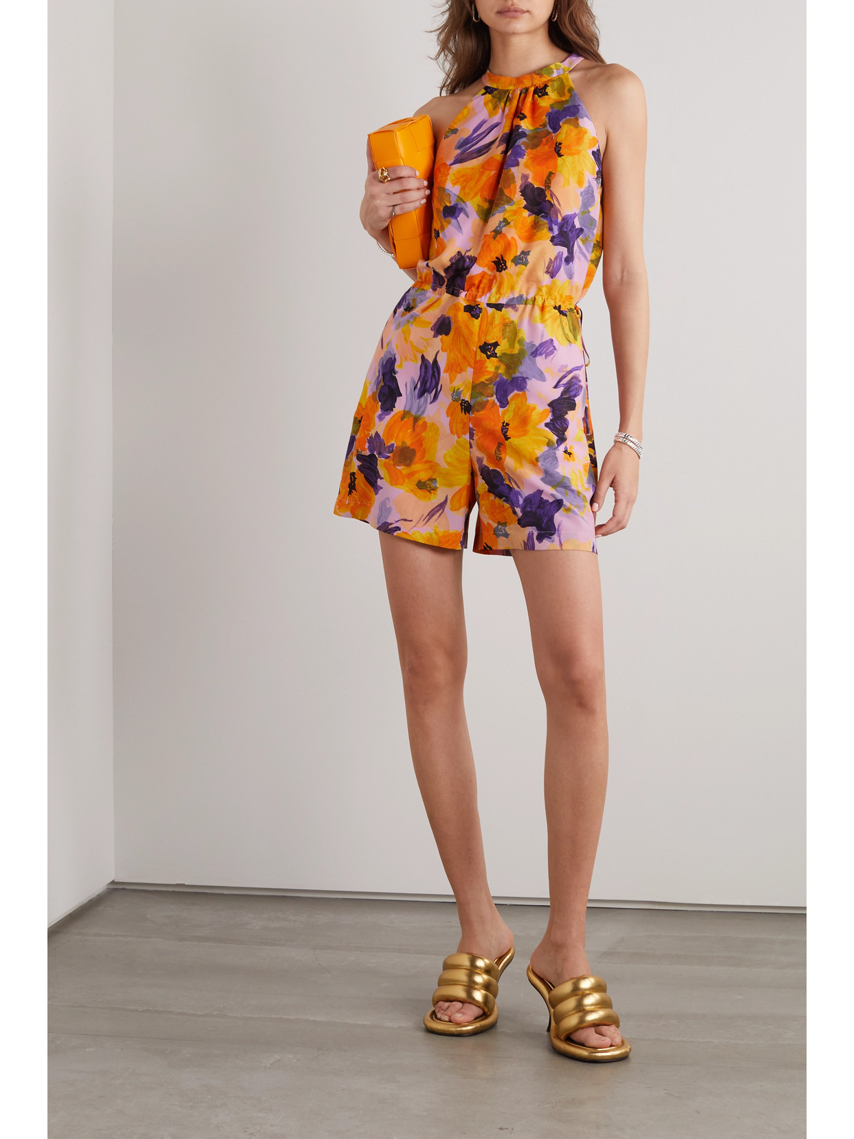 Shop Dries Van Noten Floral-print Silk-crepe Playsuit In Purple