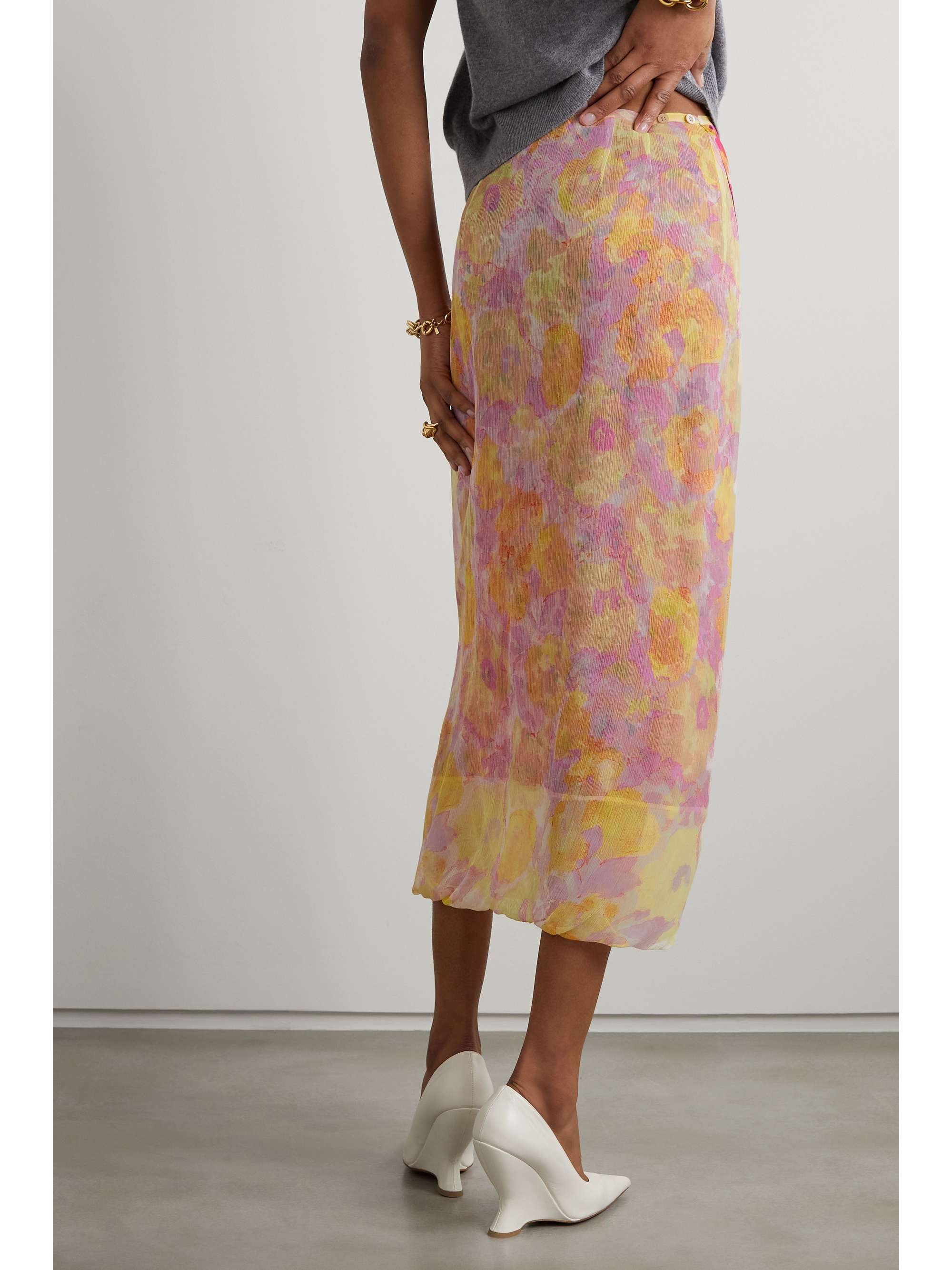 DRIES VAN NOTEN Reversible floral-print silk-crepon midi skirt