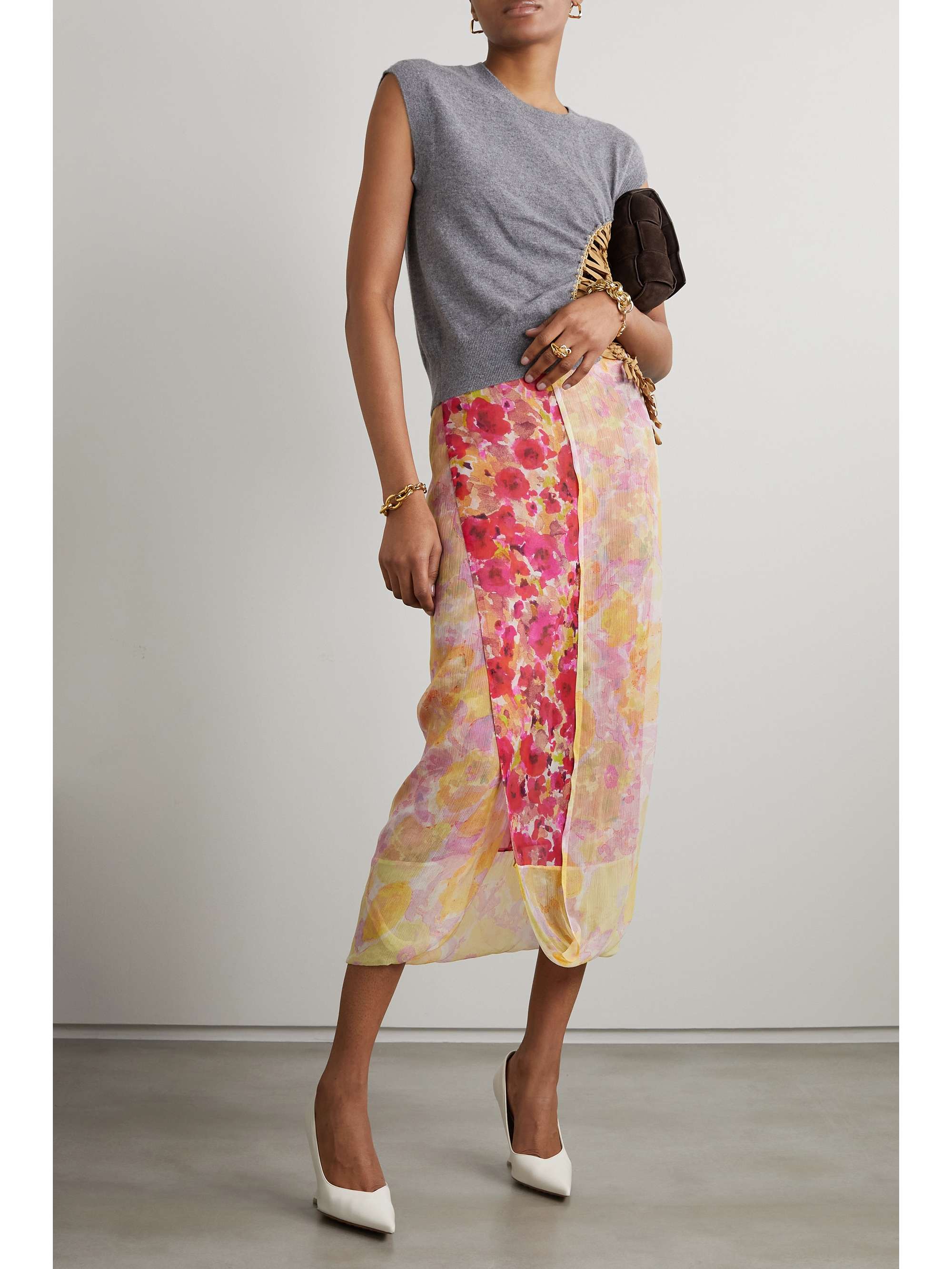 DRIES VAN NOTEN Reversible floral-print silk-crepon midi skirt