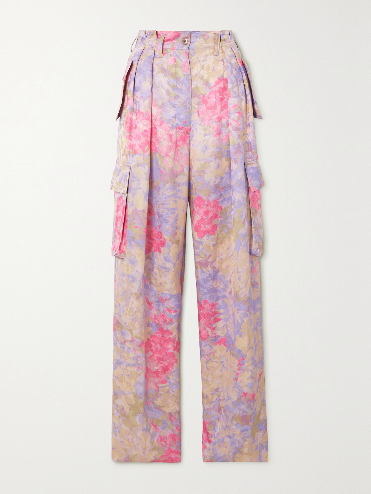 Dries Van Noten - Floral-print Satin-jacquard Cargo Pants - Pink