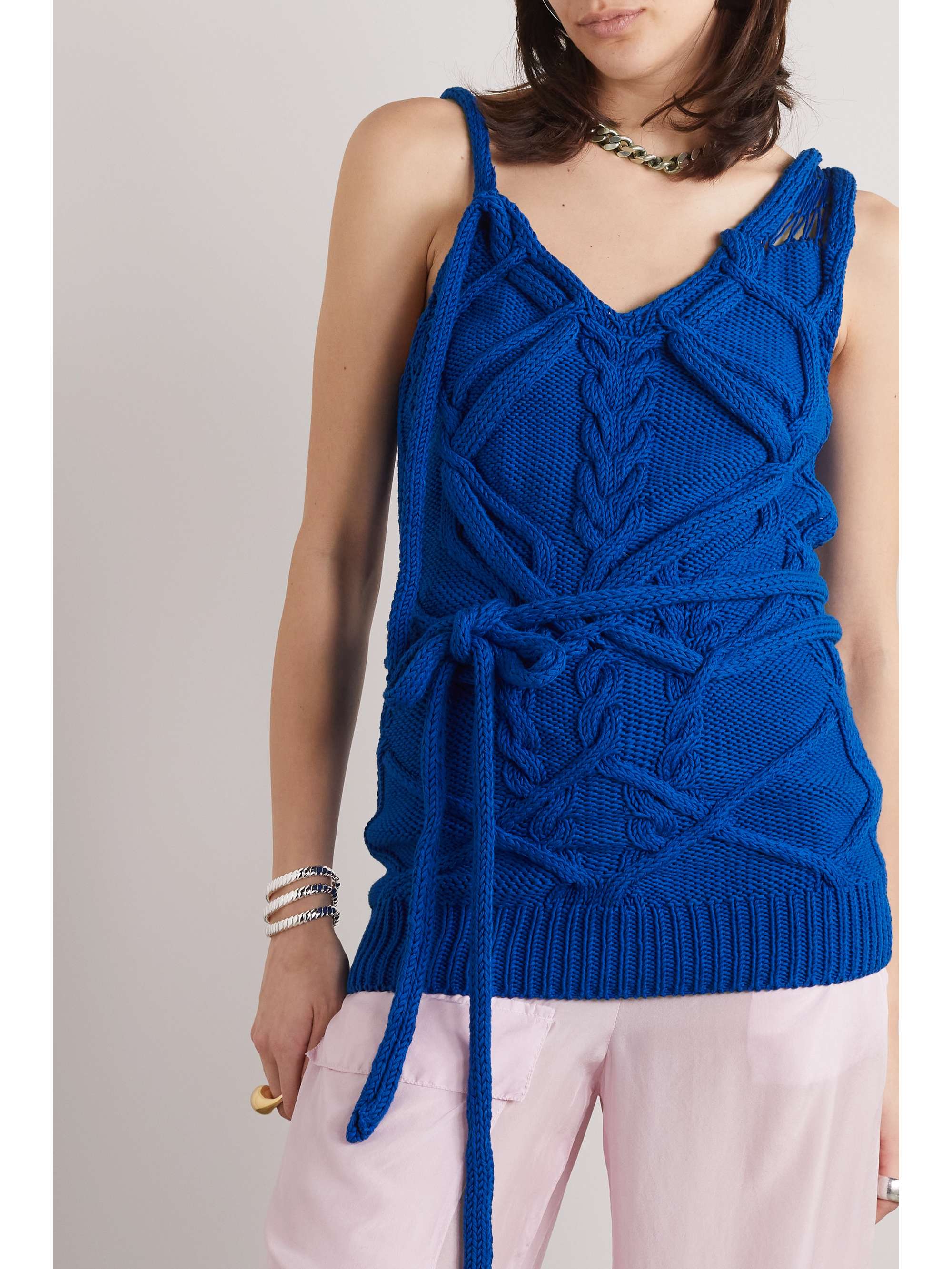DRIES VAN NOTEN Distressed cable-knit cotton tank