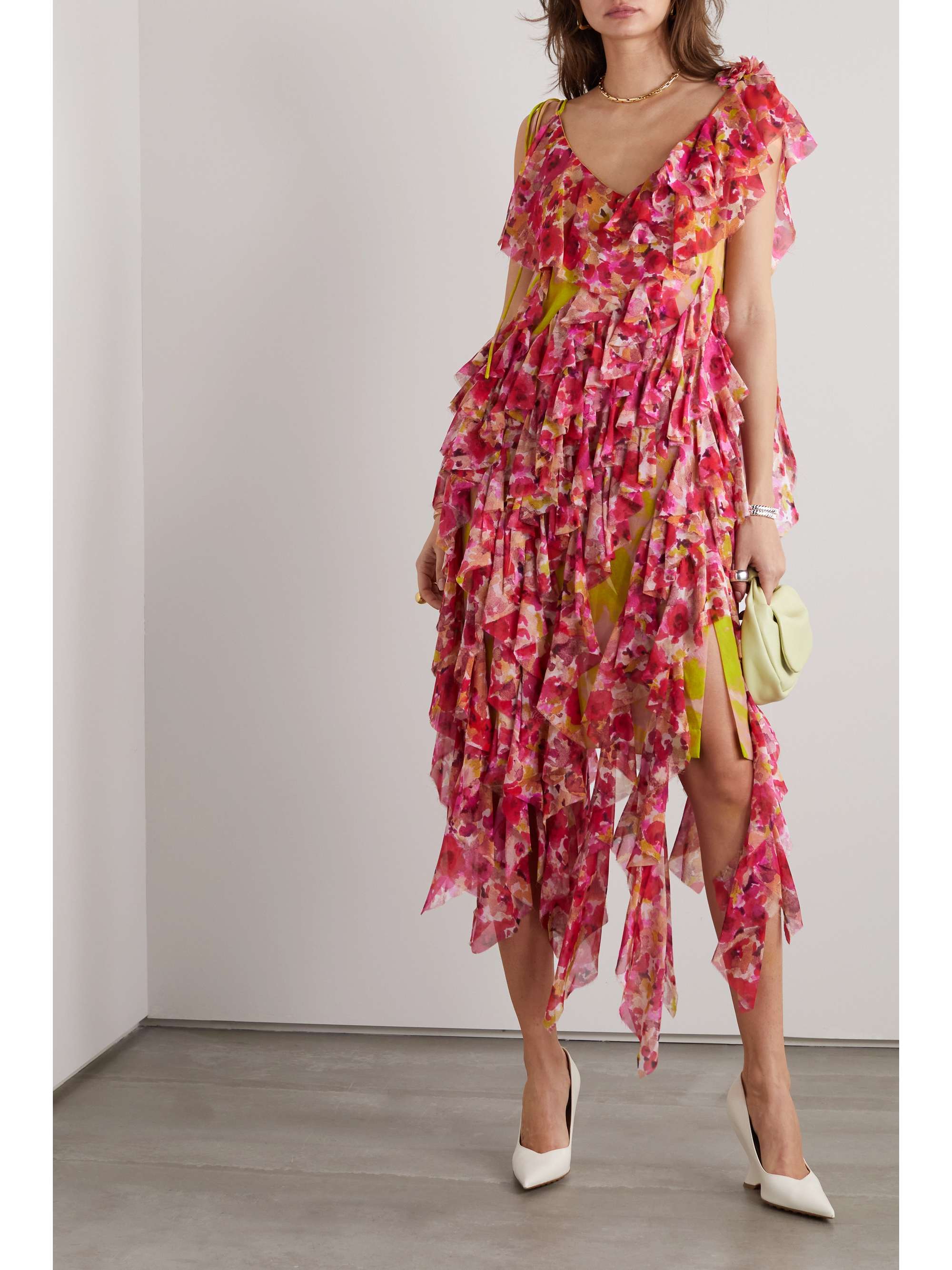 DRIES VAN NOTEN Ruffled floral-print silk-blend chiffon midi dress ...