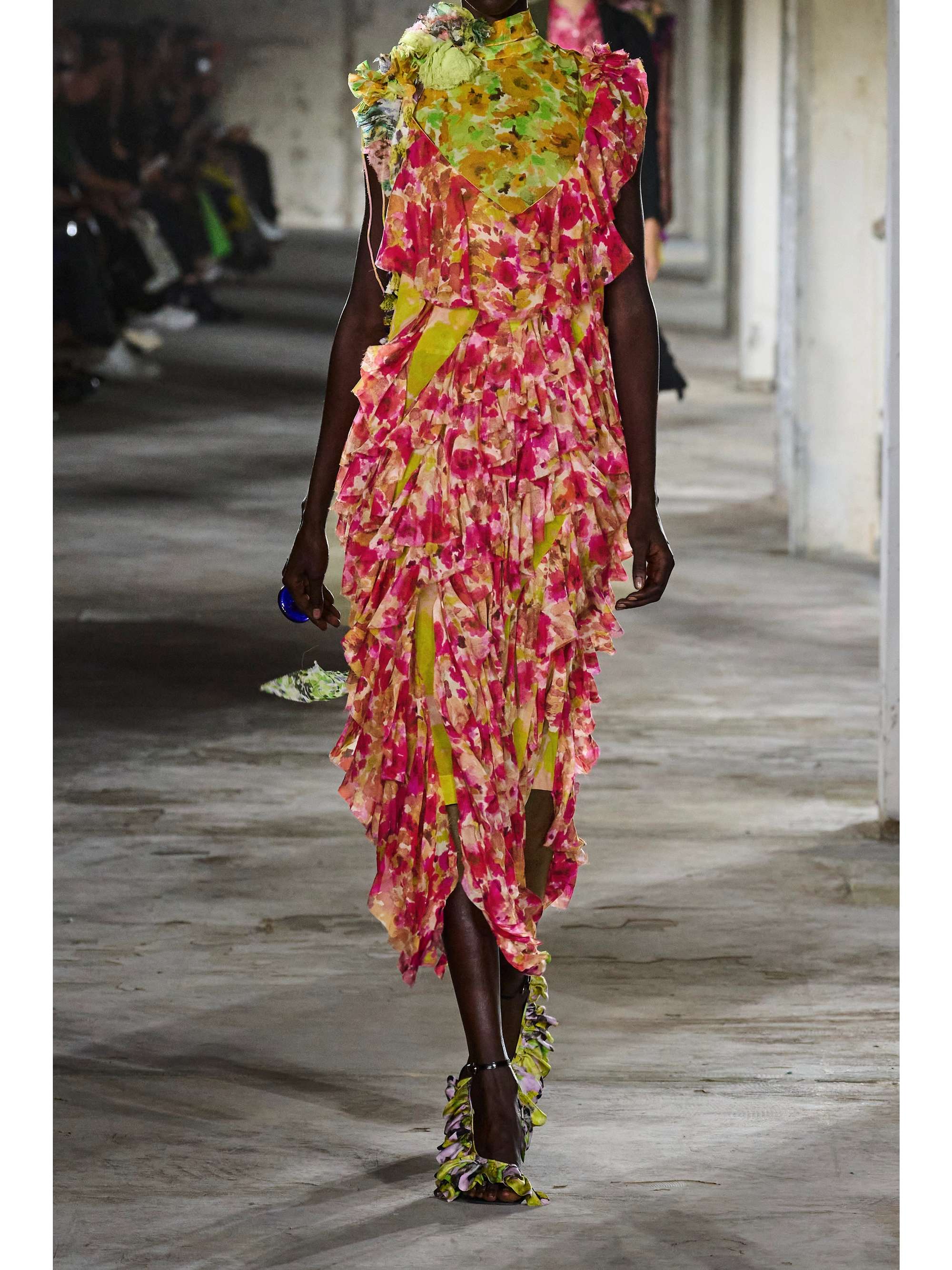DRIES VAN NOTEN Ruffled floral-print silk-blend chiffon midi dress