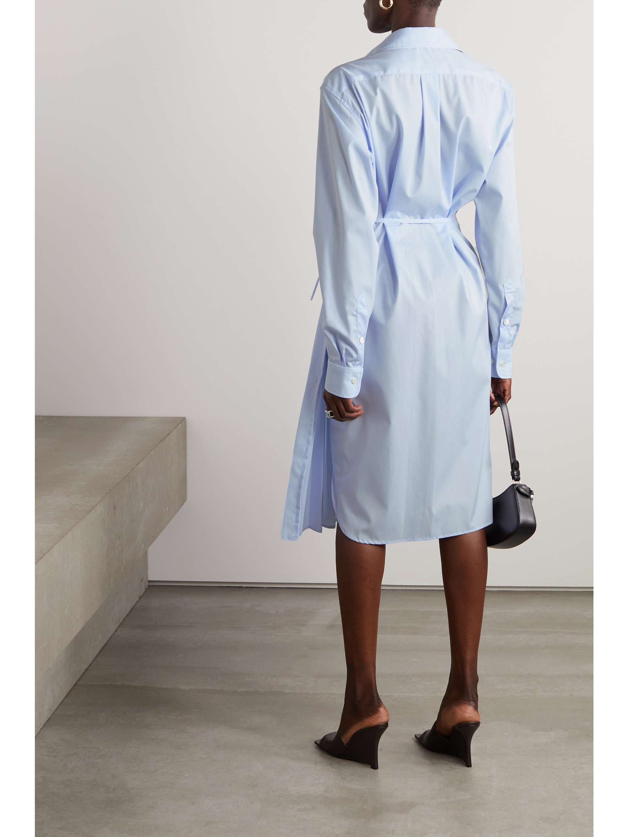 DRIES VAN NOTEN Asymmetric pleated cotton-poplin wrap shirt dress