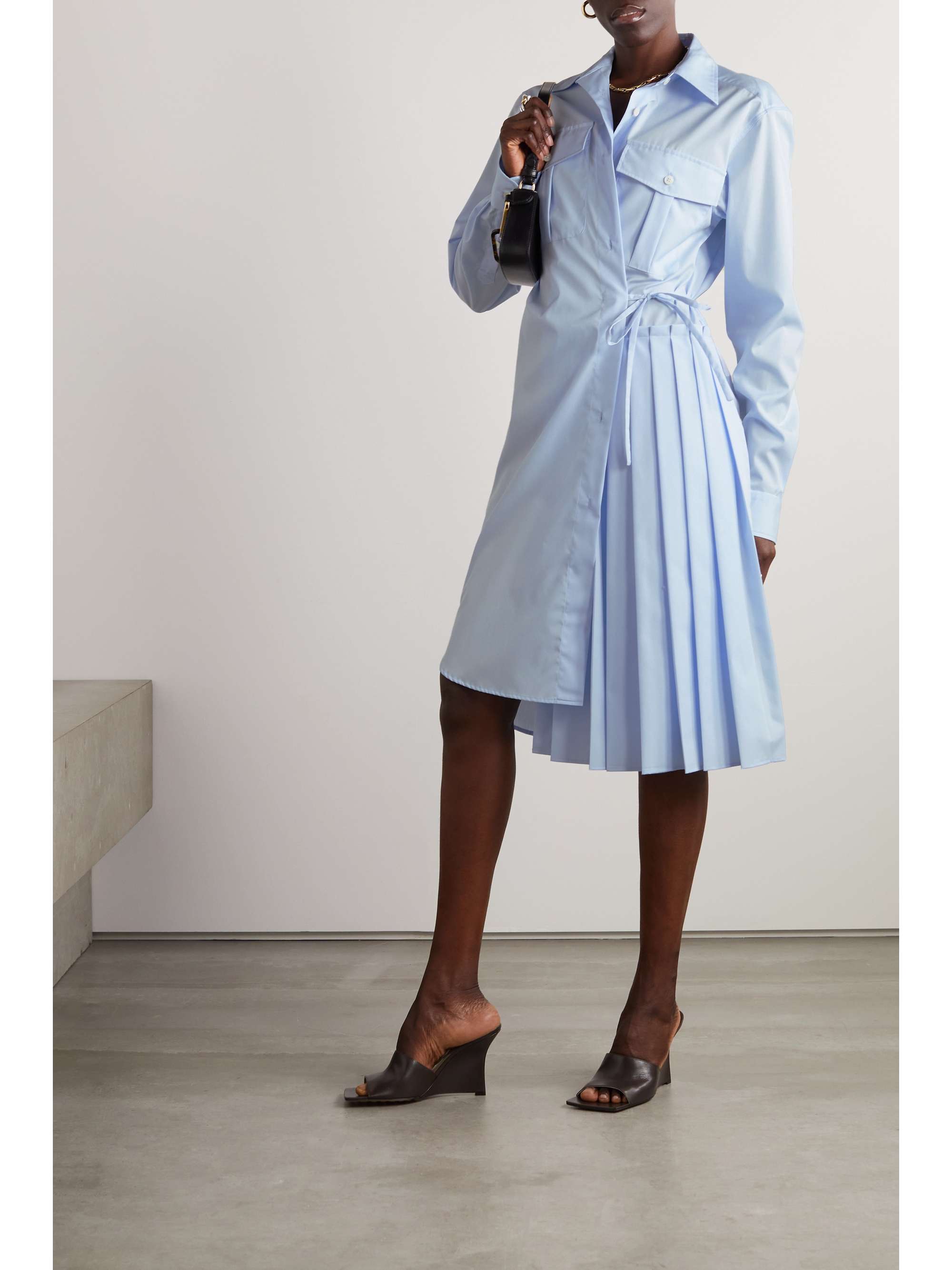 DRIES VAN NOTEN Asymmetric pleated cotton-poplin wrap shirt dress |  NET-A-PORTER