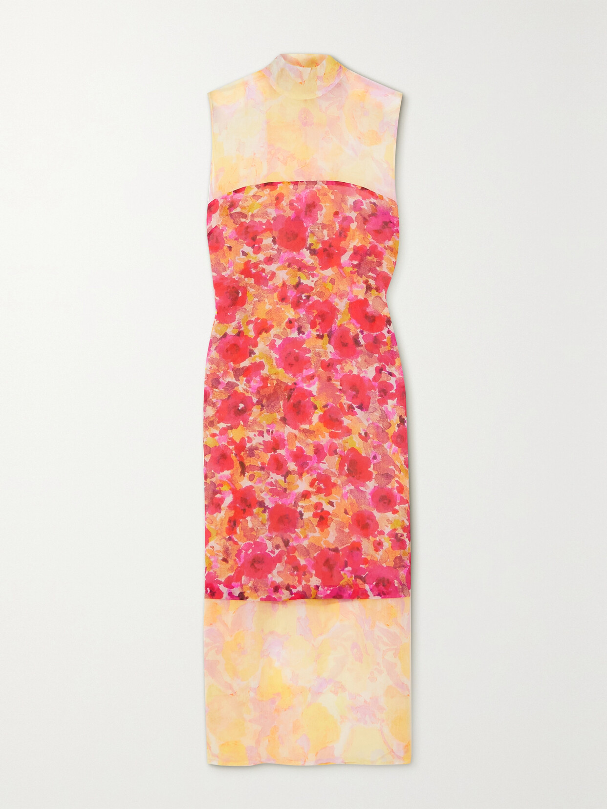 Dries Van Noten Layered Floral-print Silk-georgette Midi Dress - Pink