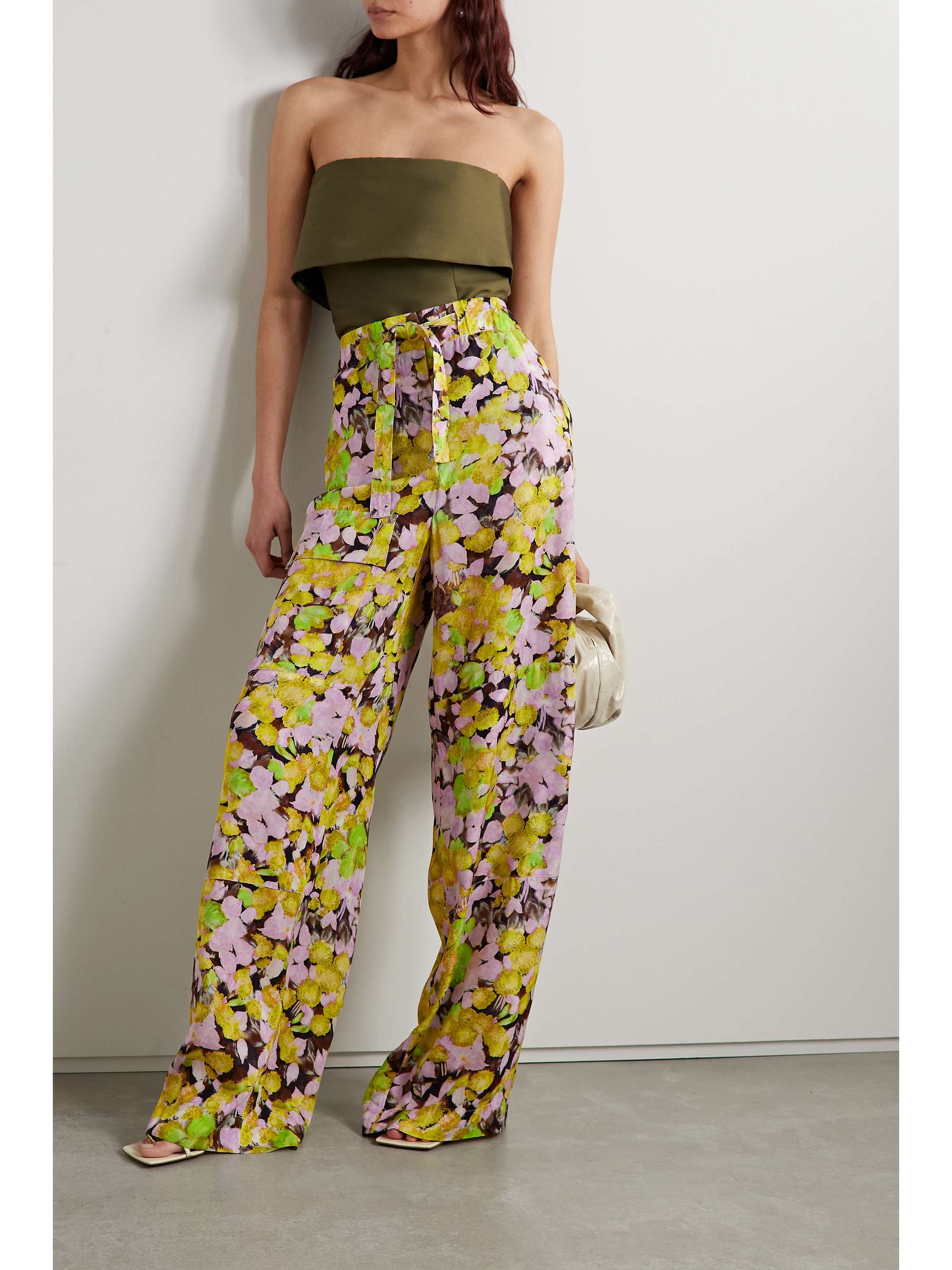 Floral-print crepe de chine wide-leg pants