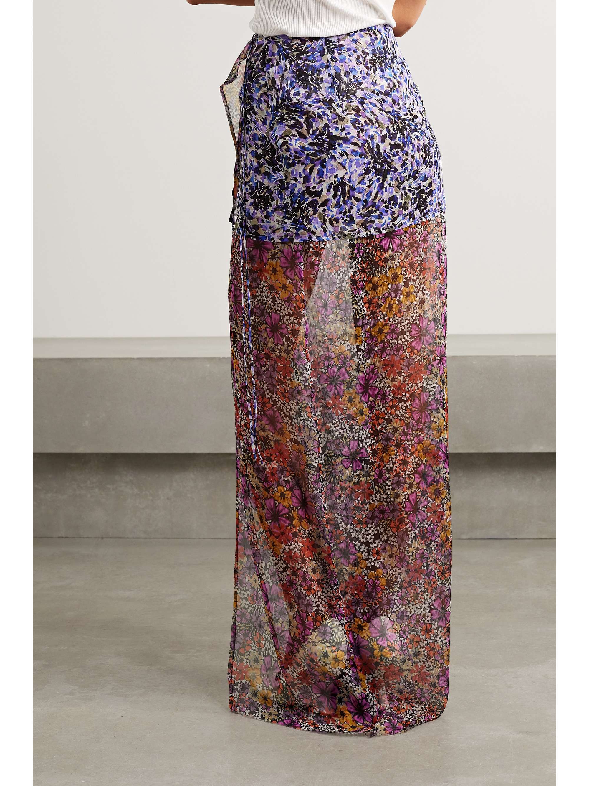 DRIES VAN NOTEN Layered floral-print silk-crepon wrap maxi skirt