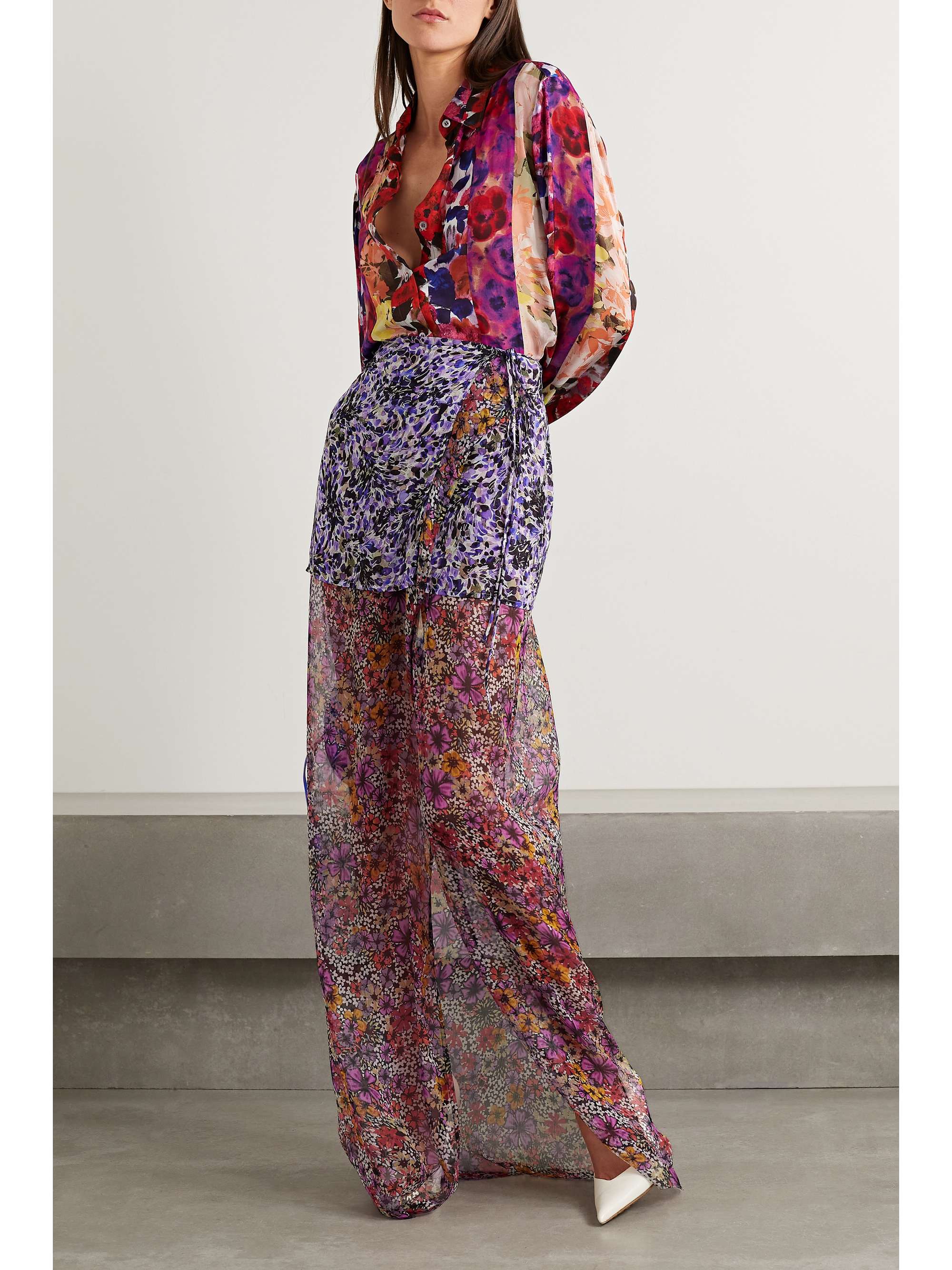 DRIES VAN NOTEN Layered floral-print silk-crepon wrap maxi skirt